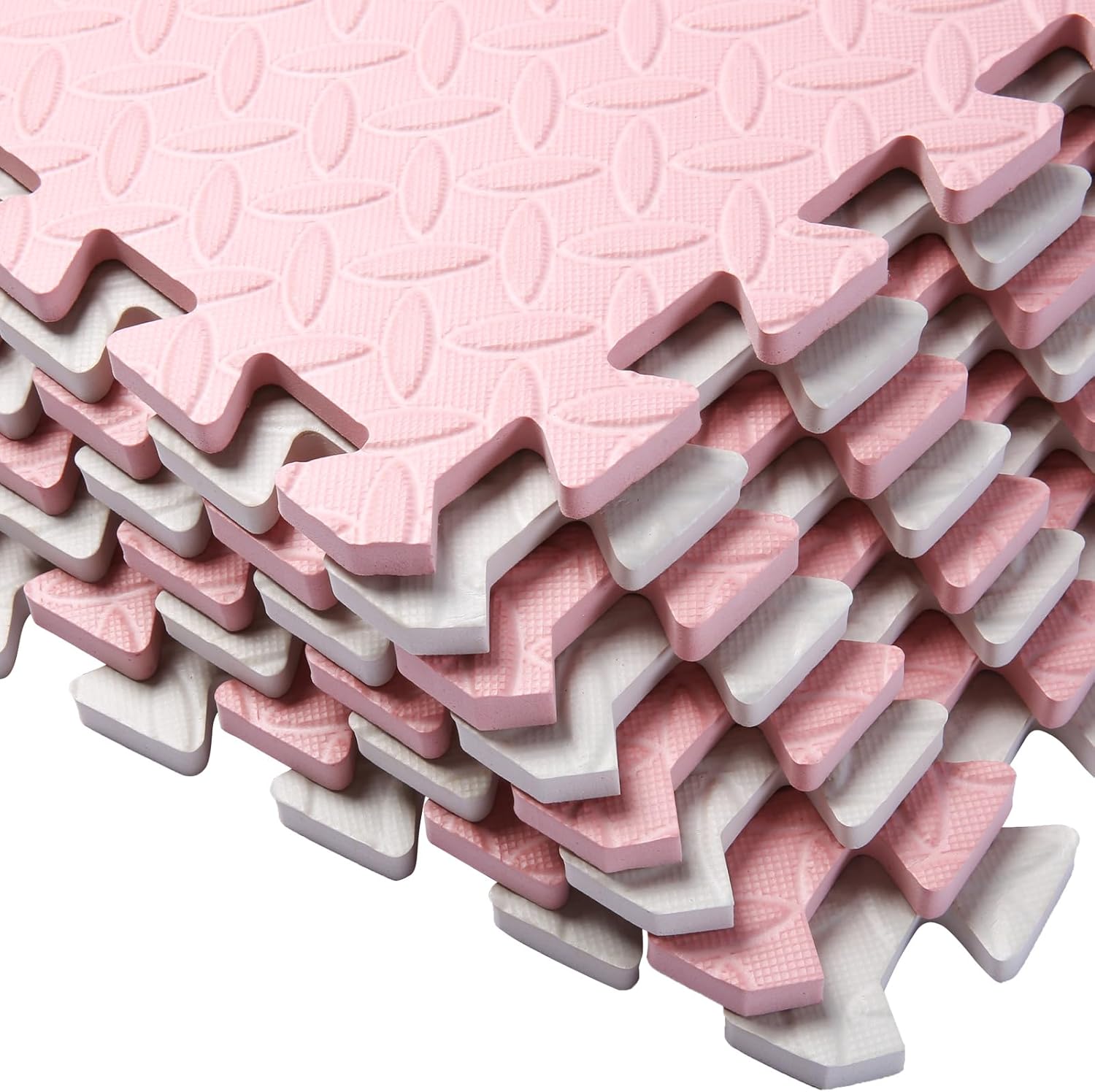 16 Tiles Foam Play Mat for Baby, Soft & Safe EVA Foam Mats for Floor, Square Baby Play Mat, Kids Foam Puzzle Floor Mat, Play Mat for Playpen(White/Loli Pink)