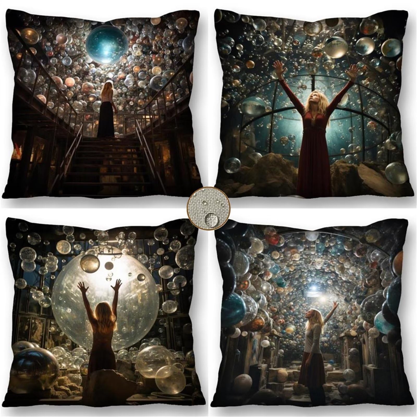 Juego de 4 Funda Cojín 70x70 cm Moderno Bola - Mujer Cojines Exterior Jardín 45x45 para Sofá, Cojines Impermeables Exterior Linopara Patio al Aire Libre, Decoración de Casa de Campo y Sala de Estar.