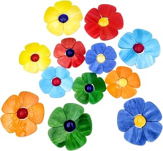 Esweny 12 Flower Stained Glass Mosaic Tiles - 2 Size Floral Petals & Flat Bead Mosaic Glass Pieces for DIY Art Crafts (Mixed Color)