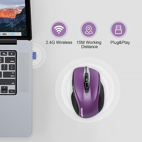 Miniatura 7 de TECKNET Ratón inalámbrico recargable, mouse silencioso USB-A, clic silencioso, 6 ajustables 4800 DPI, mouse inalámbrico para computadora, mouse