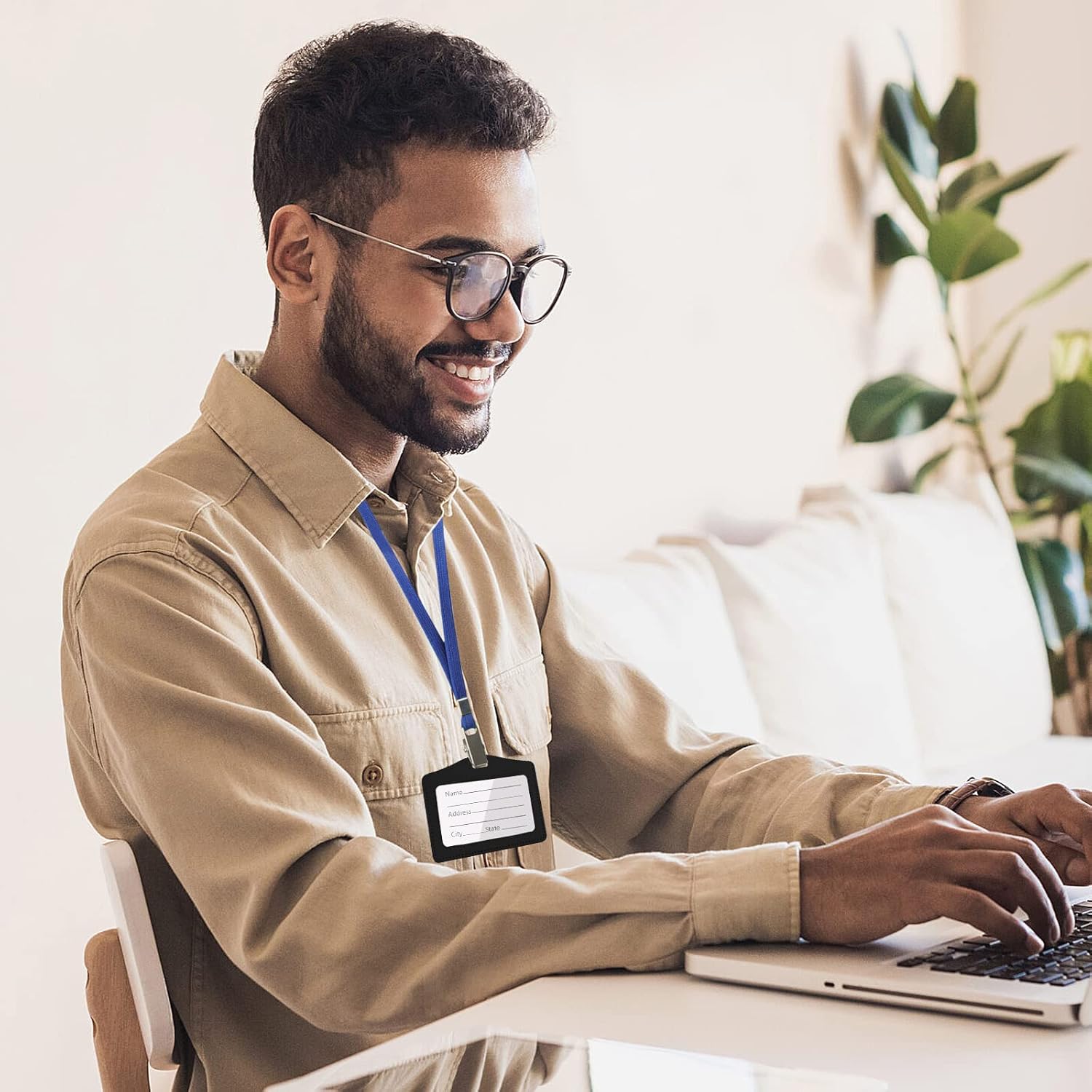 2 Pack Genuine Leather ID Badge Holders, Horizontal ID Card Holders with Dual-Side Clear Window, Waterproof Name Badge Holde Suit for Office, Staff, Students, Employees(Black&Gray) - Image 3