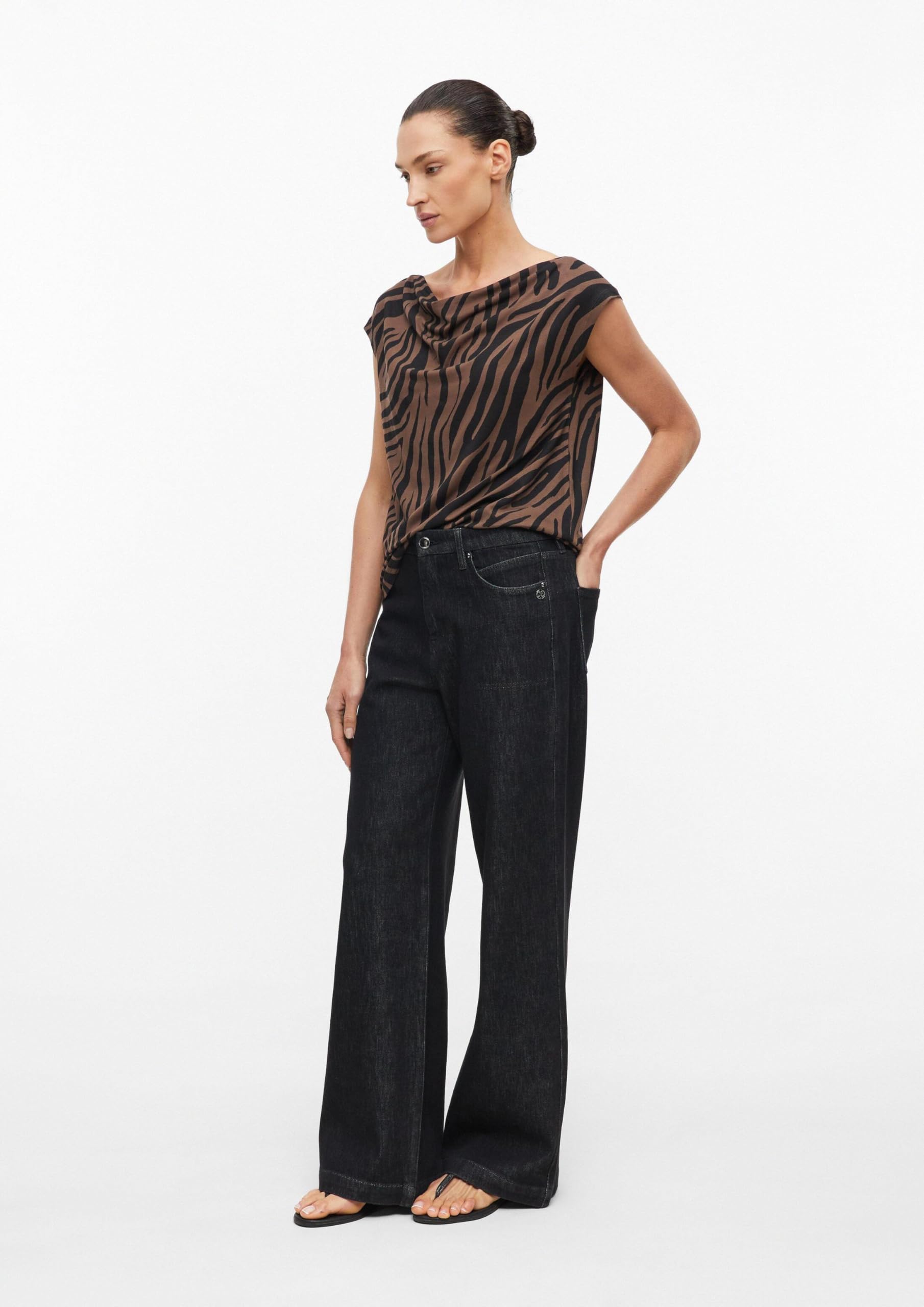 s.Oliver Damen T-Shirt – ärmellos, Wasserfall-Ausschnitt, Grafik-Print, Regular Fit