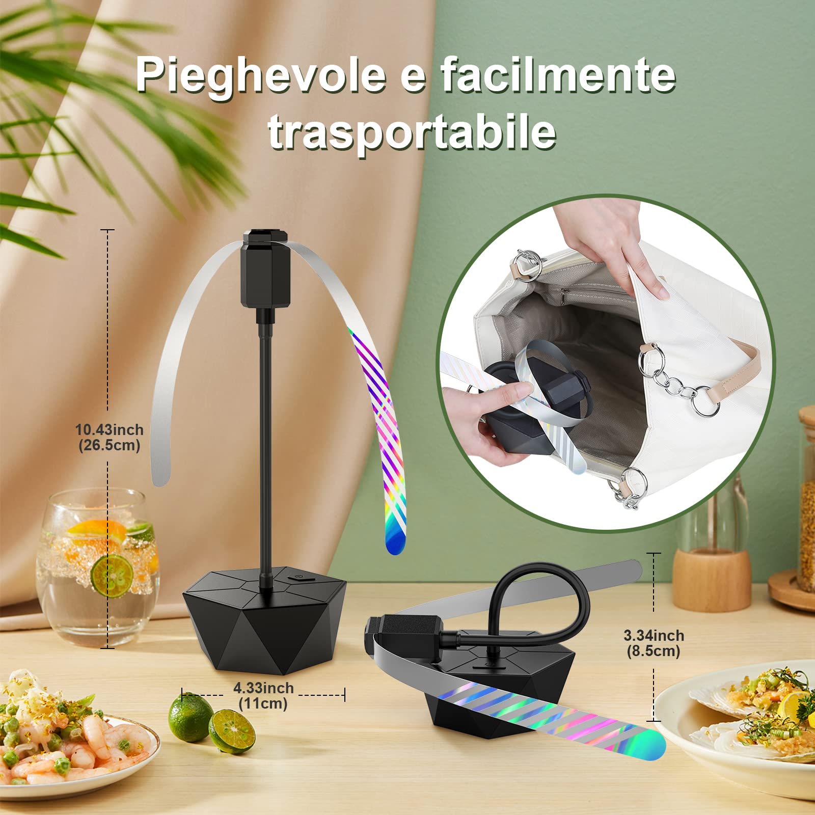 AOOWU Ventilatore Repellente Per Mosche 2 Pezzi – Portatile A Forma Di Vaso Di Fiori, Pieghevole Con Gancio, Atossico, Funziona A Batterie (Non Incluse) - 4