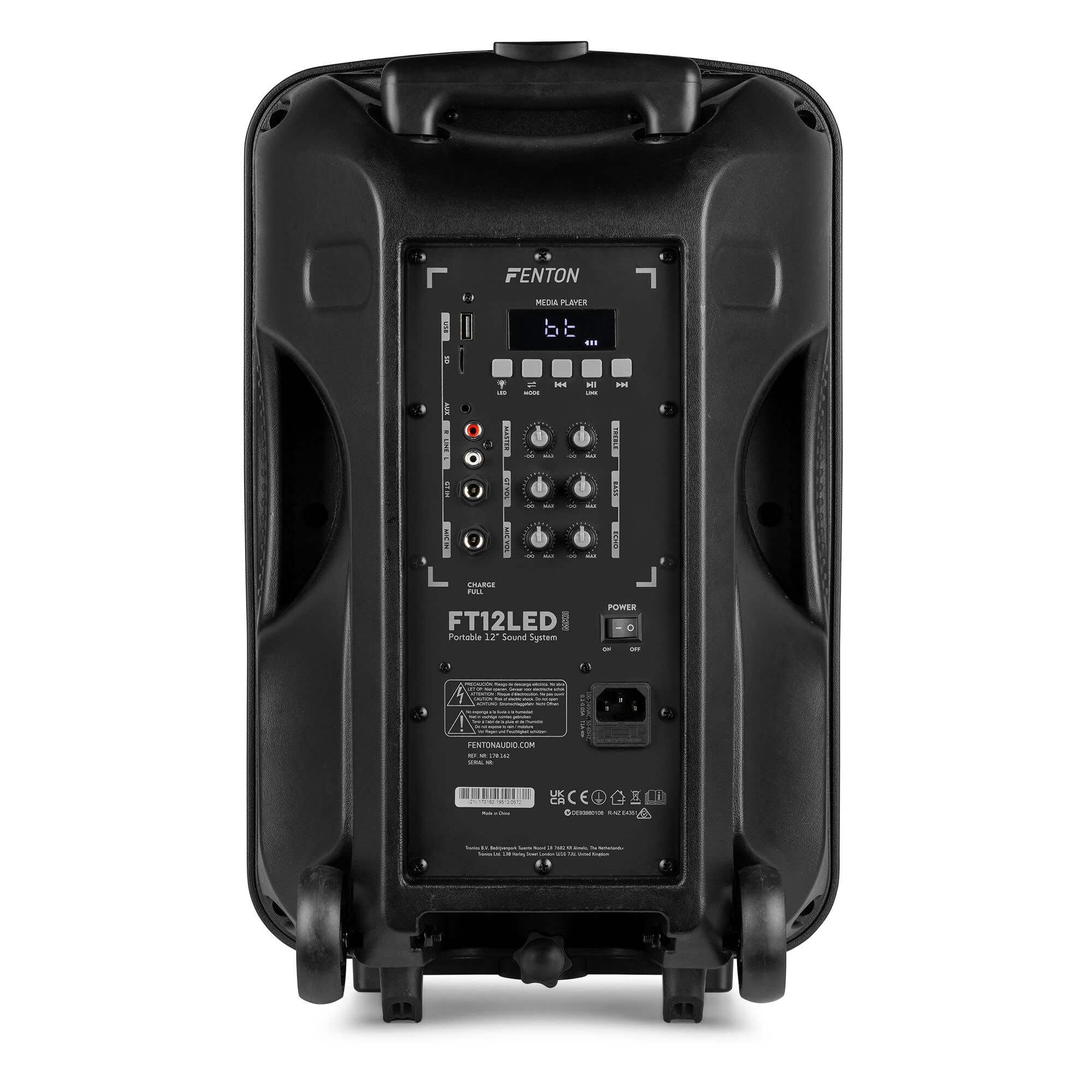 FENTON 170.162 FT12MK2 Sistema Portatile attivo da 700W, con illuminazione LED RGB Woofer da 12” con BT/USB / MP3 e Microfono UHF, Nero (700, Watt) [Classe di efficienza energetica A]
