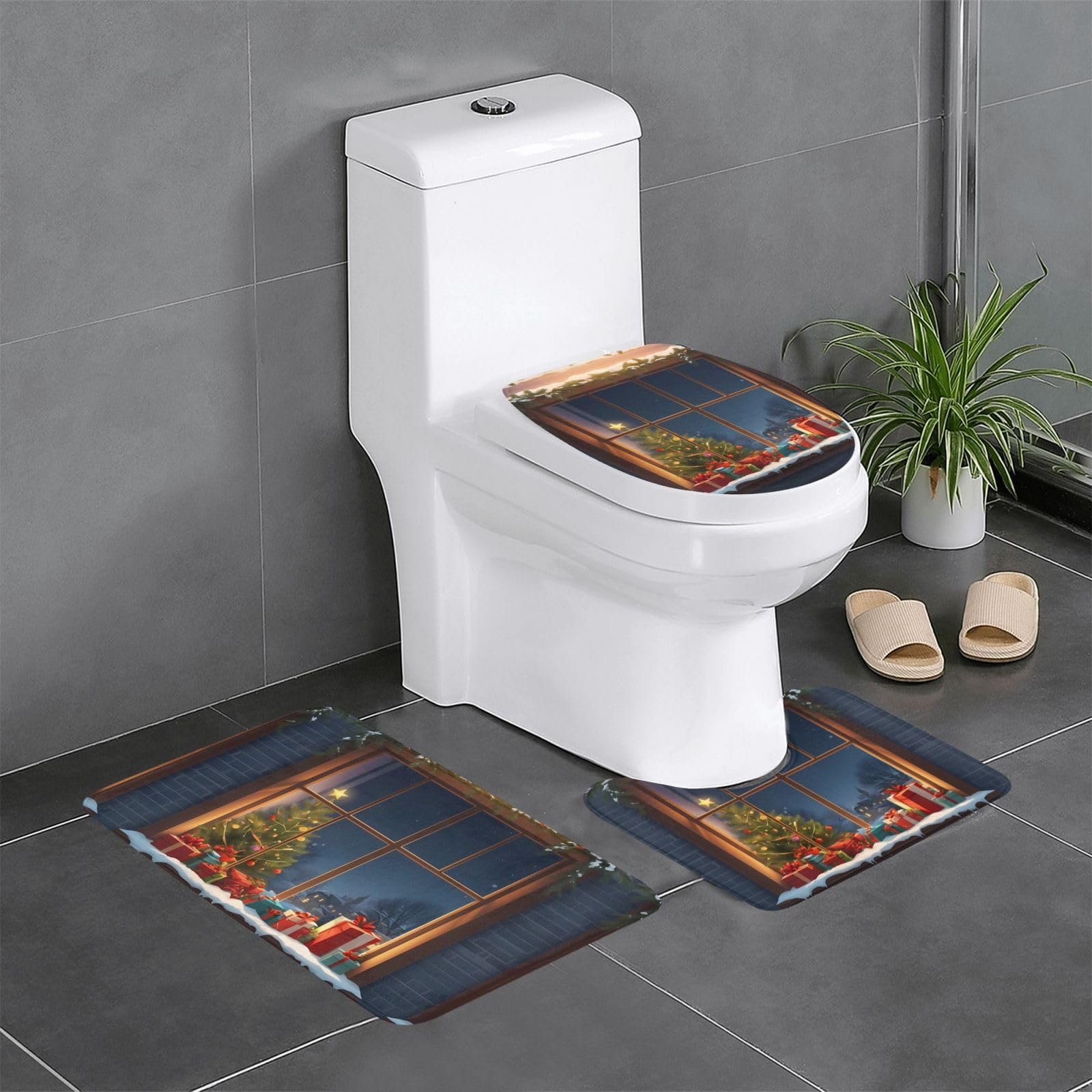 Tapis de salle de bain motif Noël avec set complet tapis contour et rectangulaire