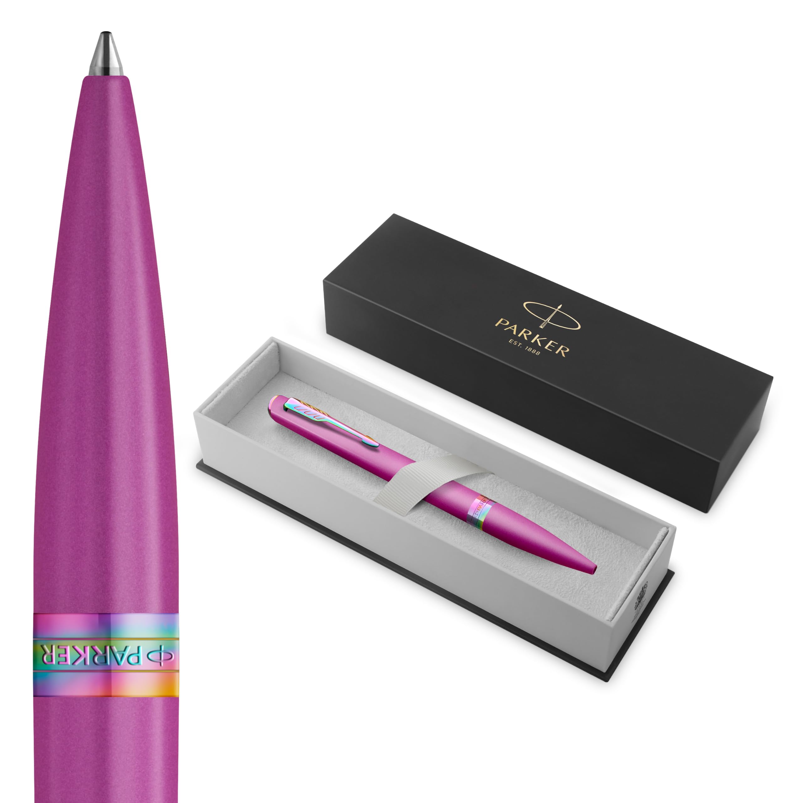 PARKER Meridian Ballpoint Pen | Grape Lacquer with Rainbow Trims | Medium Nib | Handwriting Pens & Stationery Supplies | Blue Ink | Luxury Gift Box
