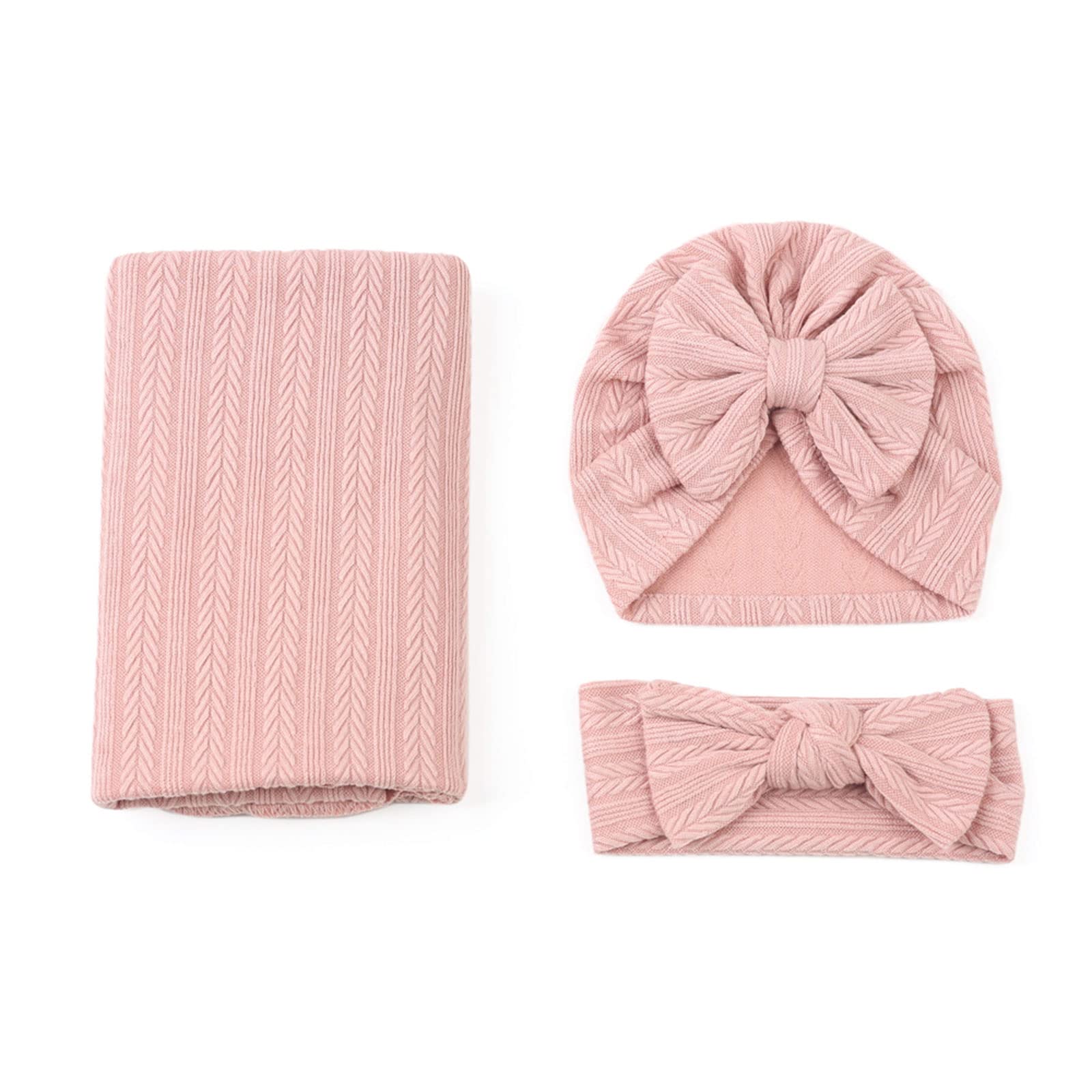 Misuvrse Women's A 3Pcs Baby Bowknot Babies Receiving Blankets Hats Headbands Photography Props Set For Girls Boys Shower