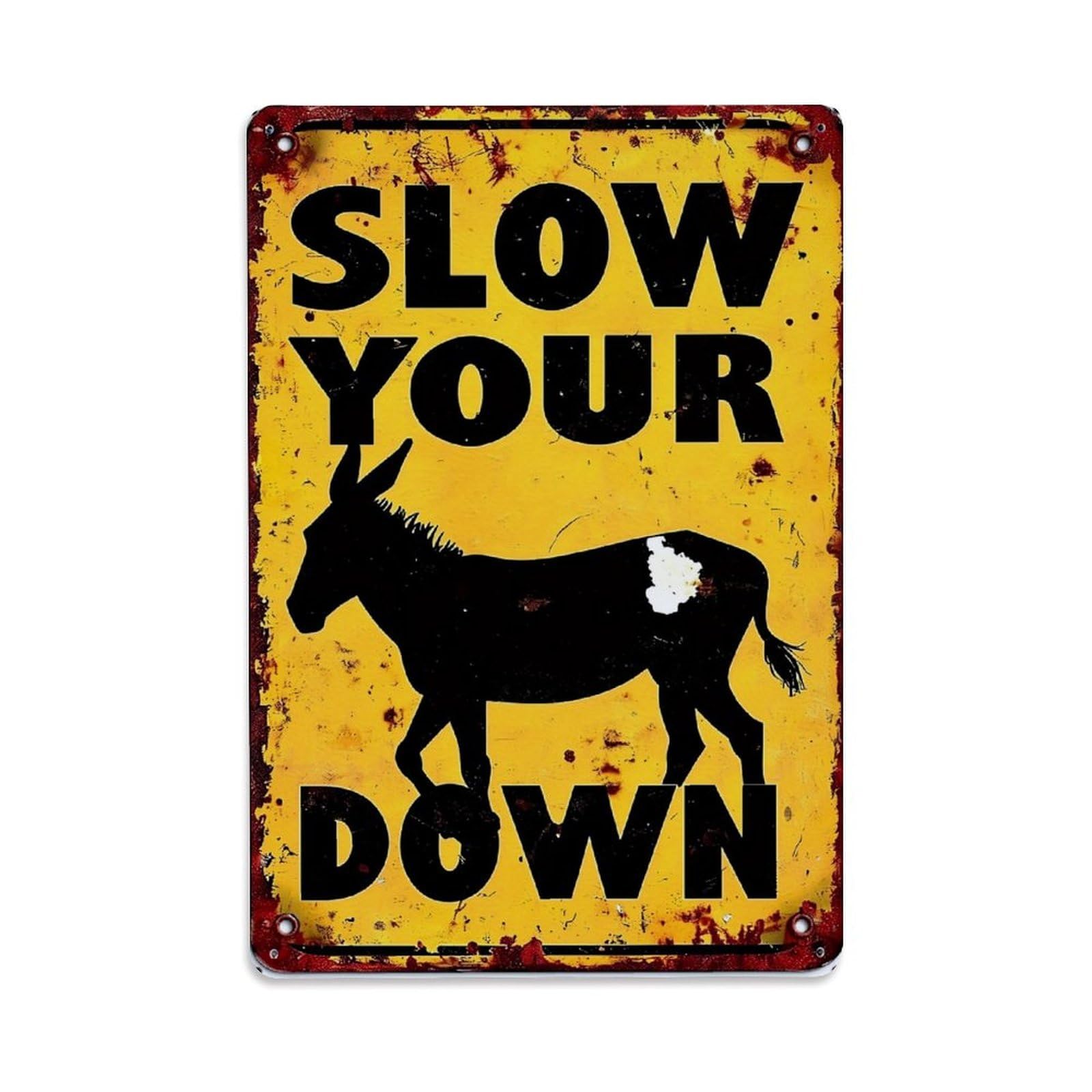 Jdfenggu Vintage Slow Your Down Donkey Sign Retro Metal Tin Sign, Metal Poster For Bar, Home, Man Cave, Kitchen, Laundry Room Art Decor 8X12 Inch