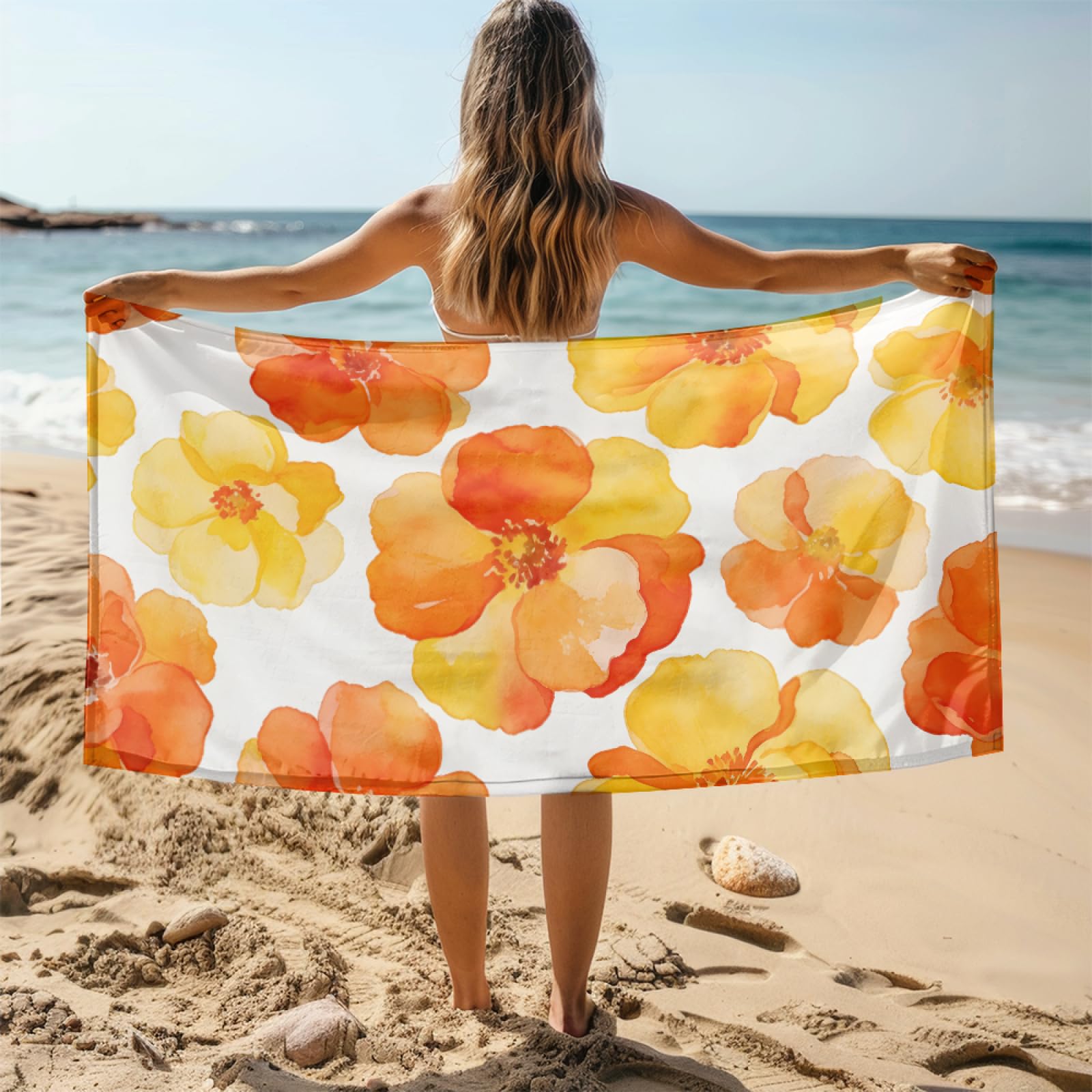 Fouta PlagePlage De La Mer Bleue Modèle Surdimensionné avec Diverses Tailles, Respirante et Portable, Parfaite pour Voyages Sorties Piscine et Usage Extérieur Quotidien 90x160 cm