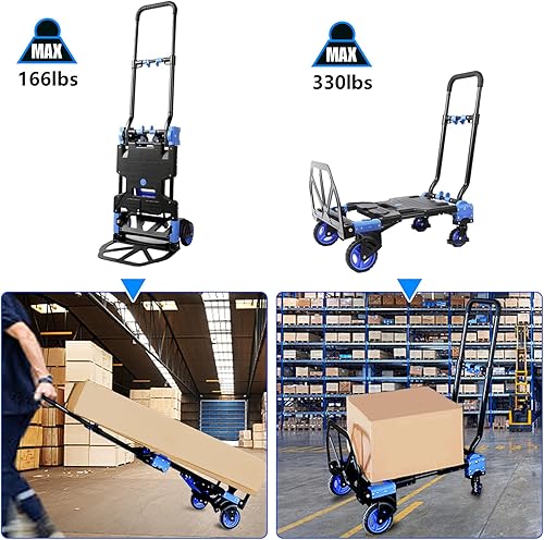 Miniatura 4 de Carretilla plegable para camión de mano con cesta plegable carros de capacidad de 330 libras con ruedas camión de plataforma 2 en 1 camión de mano