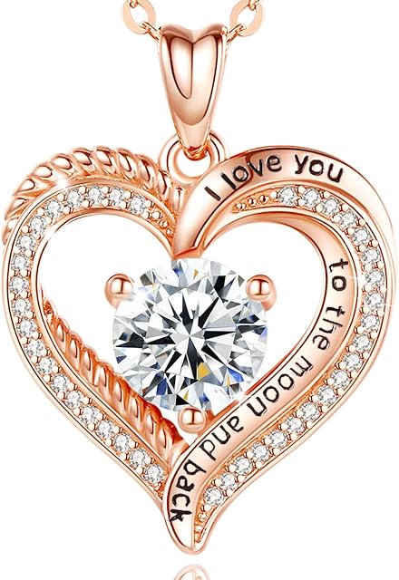 EUDORA Heart Women Necklace 925 Sterling Silver 12 Birthstone Pendant Necklaces for Women with 5A Cubic Zirconia, I Love You to the Moon and Back Jewelry Birthday Gift for Women Mom Wife Girls Her