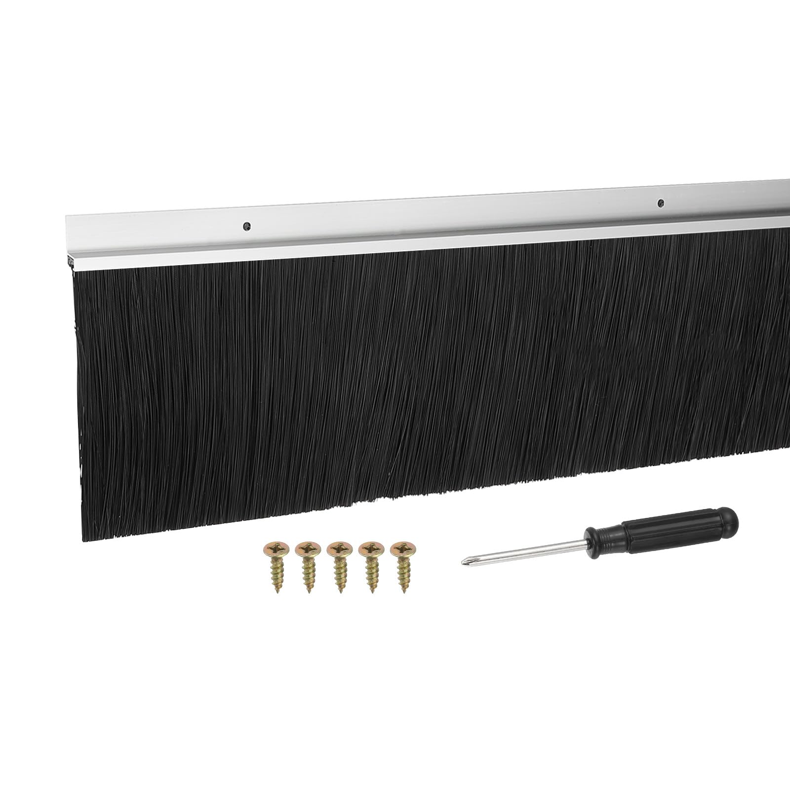YELARXI Door Sweep Aluminum Alloy Brush Sweeps, 2.8 Inch Black PP Brush 39"L x 3.7"W Fit for Gaps of Door Bottom - H-Shape Holder (Silver)