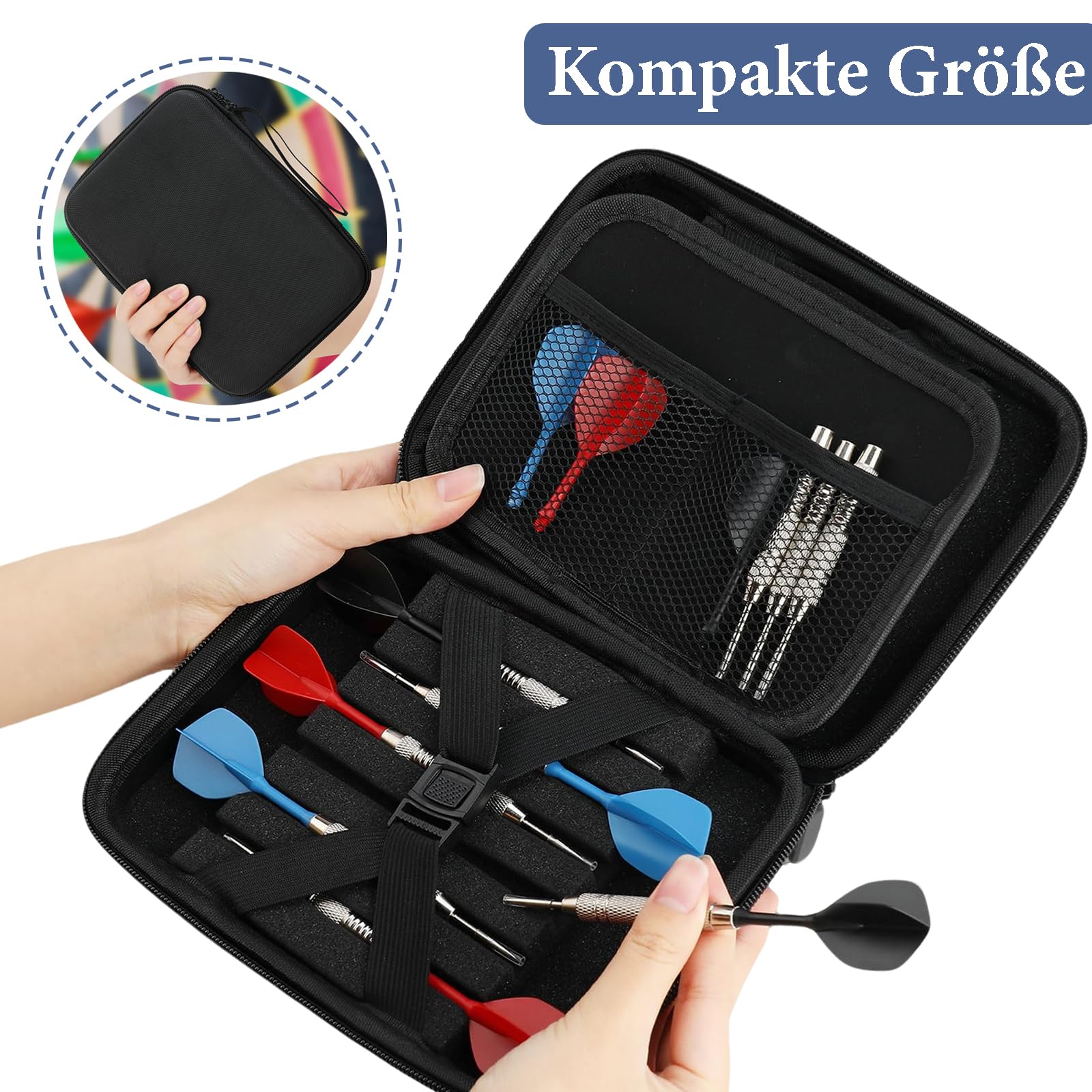 Custodia per Freccette, 1 Pezzo Eva Borse per Freccette, Custodia per Freccetta con 4 Tasche in Rete, Contiene 12 Freccetta, Compatibile con Freccettes a Punta Morbida e Freccettes a Punta(Nero)