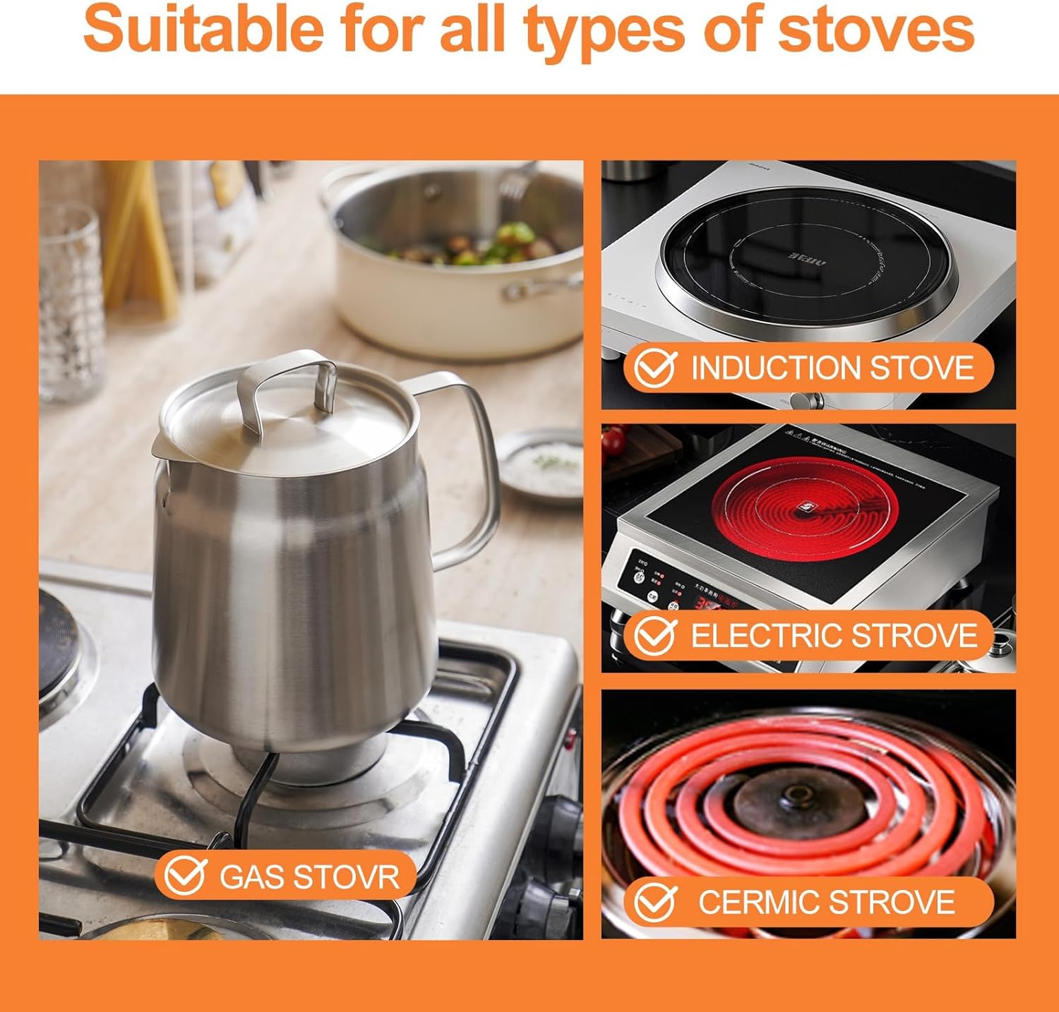 304 Stainless Steel Deep Fryer Pot with Basket & Strainer, 3.5L (3.5Qt) Capacity, for Frying, Cooking, Camping, Oil Filter Container