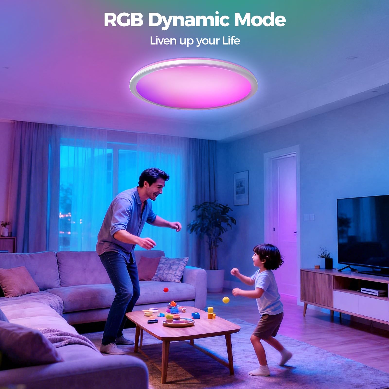hepside Plafonnier LED Dimmable Couleur avec Télécommande, 24W RGB Change Plafond, 3000K-6500K Rond Plafonniers, 2400LM Ceiling Plafonnier pour Bathroom Bedroom Salon Cuisine, Ø30cm