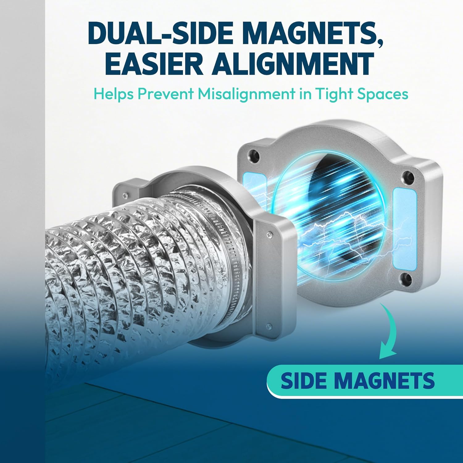 Magnetic Dryer Vent Coupling Connector Kit-DV180 Contractor-Grade Quick Connect for Tight Spaces Behind Dryer, Dual-Side Magnets, Airtight Seal, Easy to Clean, Includes 4" x 2.6ft Duct & 2 Clamps,Grey
