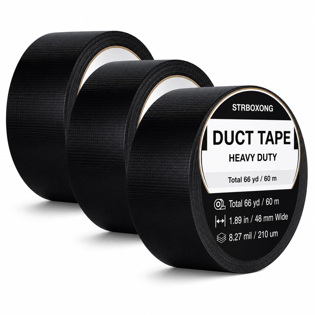 STRBOXONG Black Duct Tape Heavy Duty Waterproof, 3 Rolls 48mm x 20m Gaffer/Gaffa Tape, Strong Cloth Adhesive Tape 210 Micron, Easy Hand Tear, Residue Free Multi-Purpose Repair Tape, Total 60m