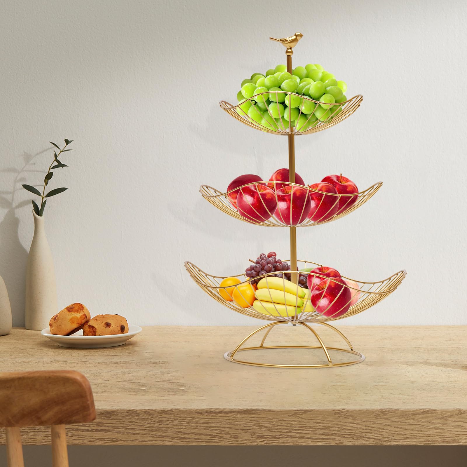 Panier à fruits en métal à 3 niveaux pour fruits, légumes, collations, or