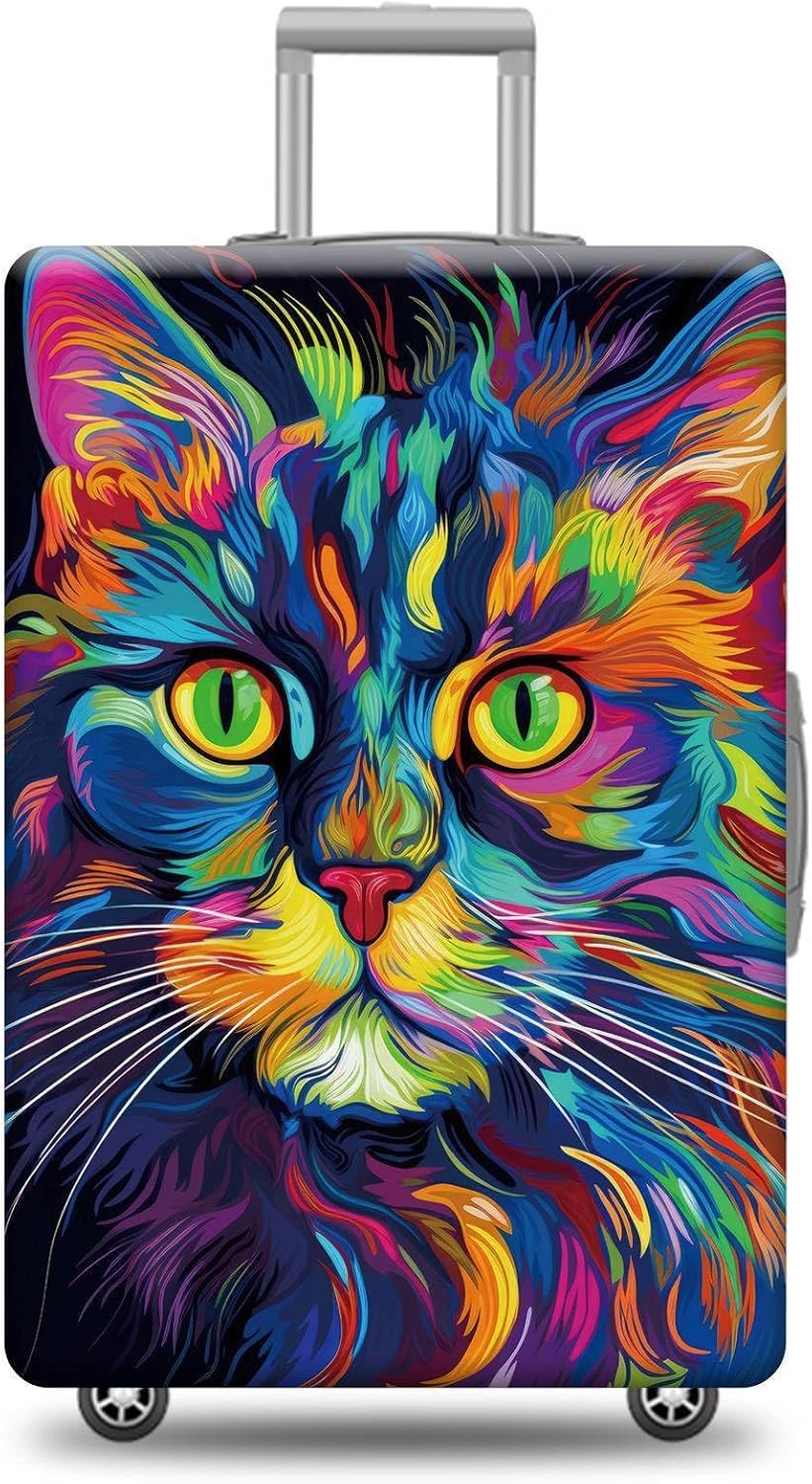 Personalized Luggage Cover Cute American Curl Cat Suitcase Protector Washable Elastic Baggage Cover For Pet Lovers Fits 18"-32" Luggage Style 2