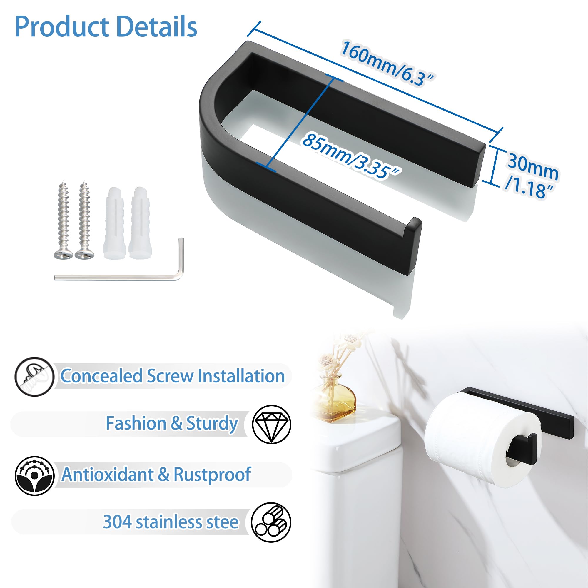 Mooche Black Toilet Roll Holder Wall Mounted, Toilet Paper Holder - Image 2