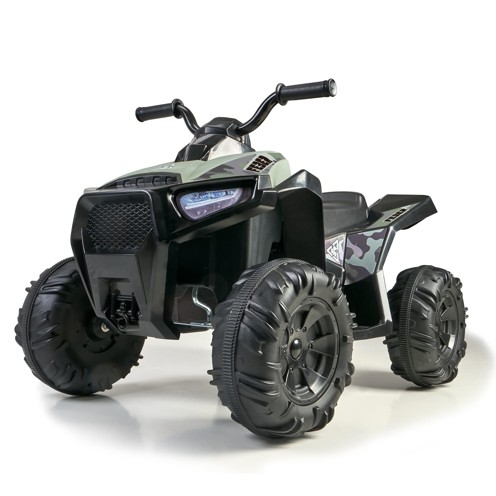 FEBER - Quad Boxer 12V, un posto, elettrico, con ruote larghe per maggiore stabilità e velocità massima 5 km/h, per bambine/i dai 3 anni, Famosa (FEN03000)