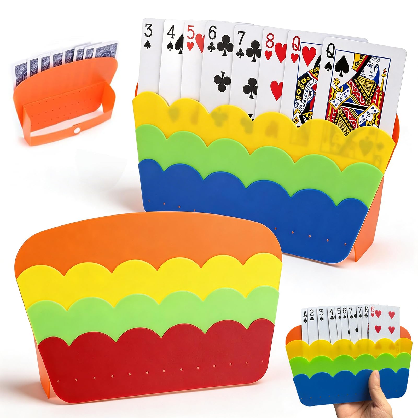 Qixuer Plastic Playing Card Holder, 2pack Playing Cards Holders Plastic Reusable Playing Card Holder Party Game Cards Holders for Poker Party Games for Seniors Adults and Kids