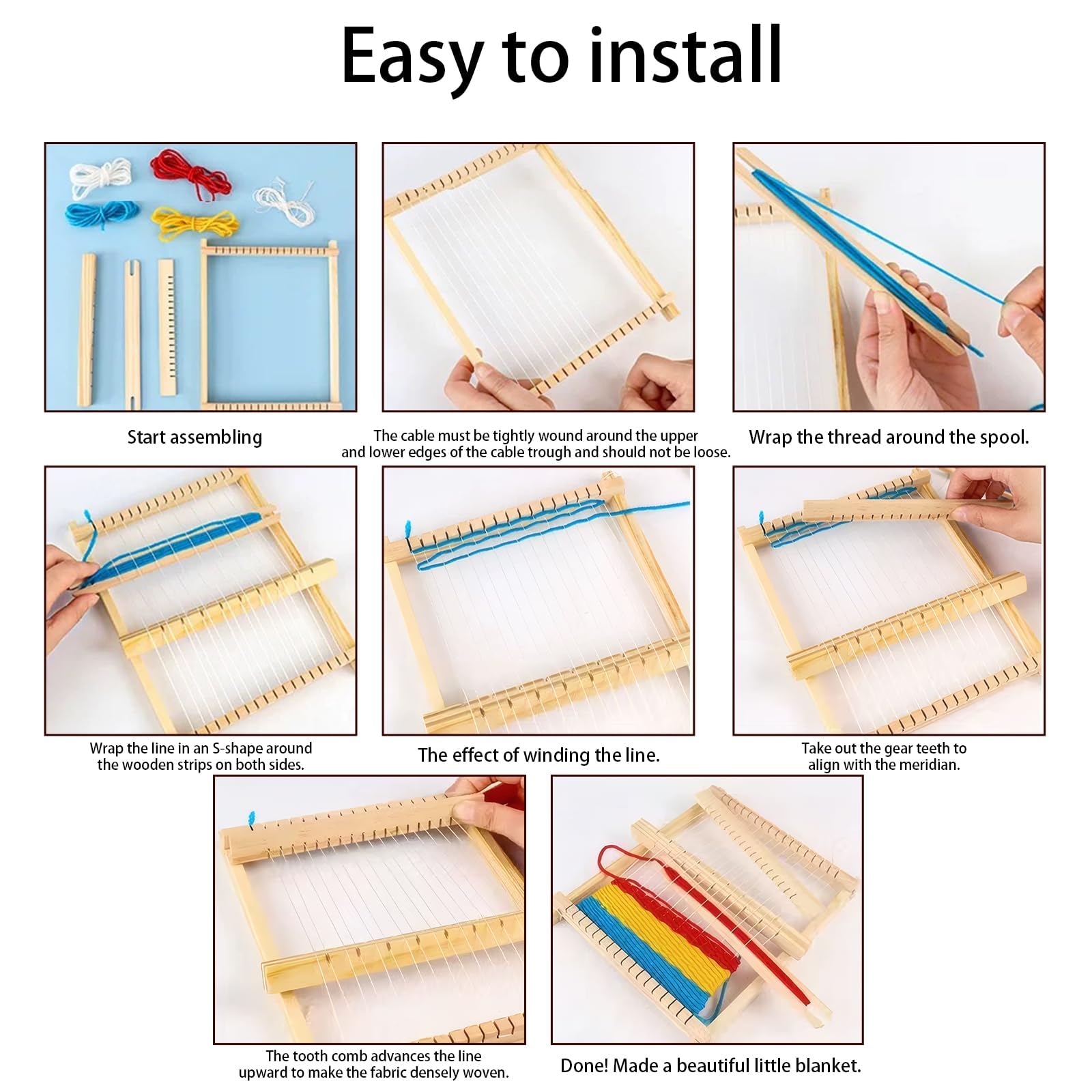 Wooden Weaving Loom Kit for Kids, Weaving Kit with 4 Coloured Yarns, Weaving Kit for Beginners, Large Frame Multi-Craft Lap Hand, Educational Toy for Creative Projects, Suitable for Beginner & Kids 1