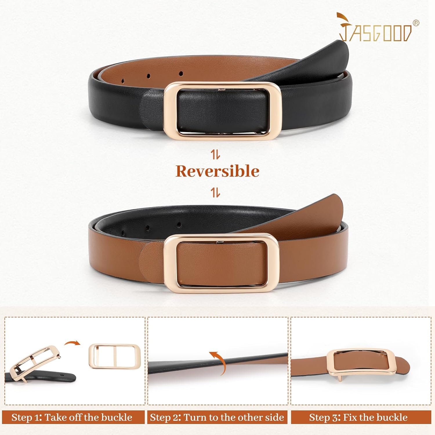 JASGOOD Women Reversible Leather Belt for Pants Jeans Ladies Waist Belt for Dresses - Image 5