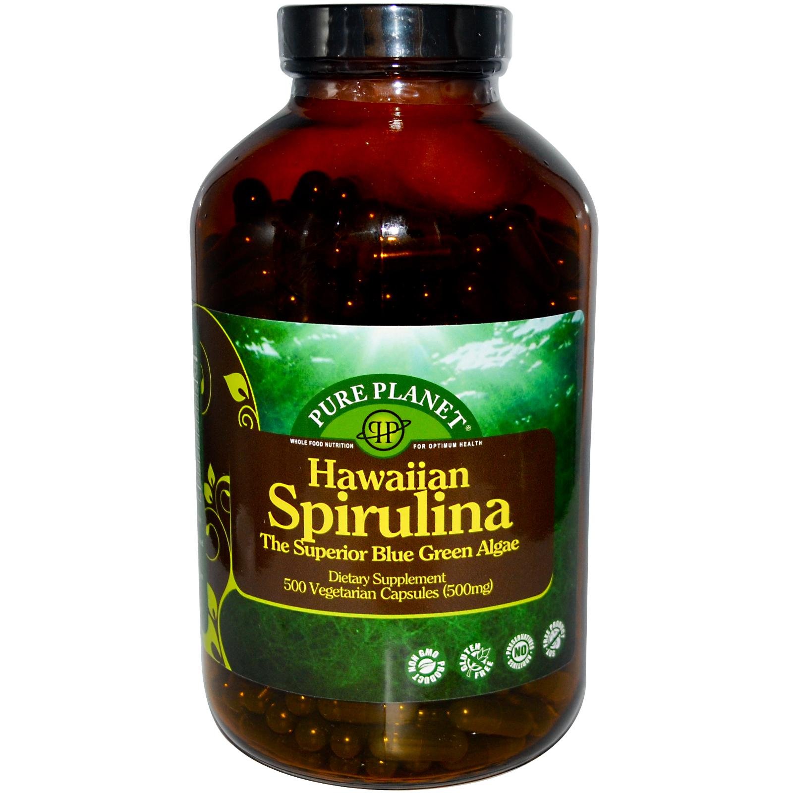 PURE PLANETSpirulina - 500 mg - 500 Vegetarian Capsules