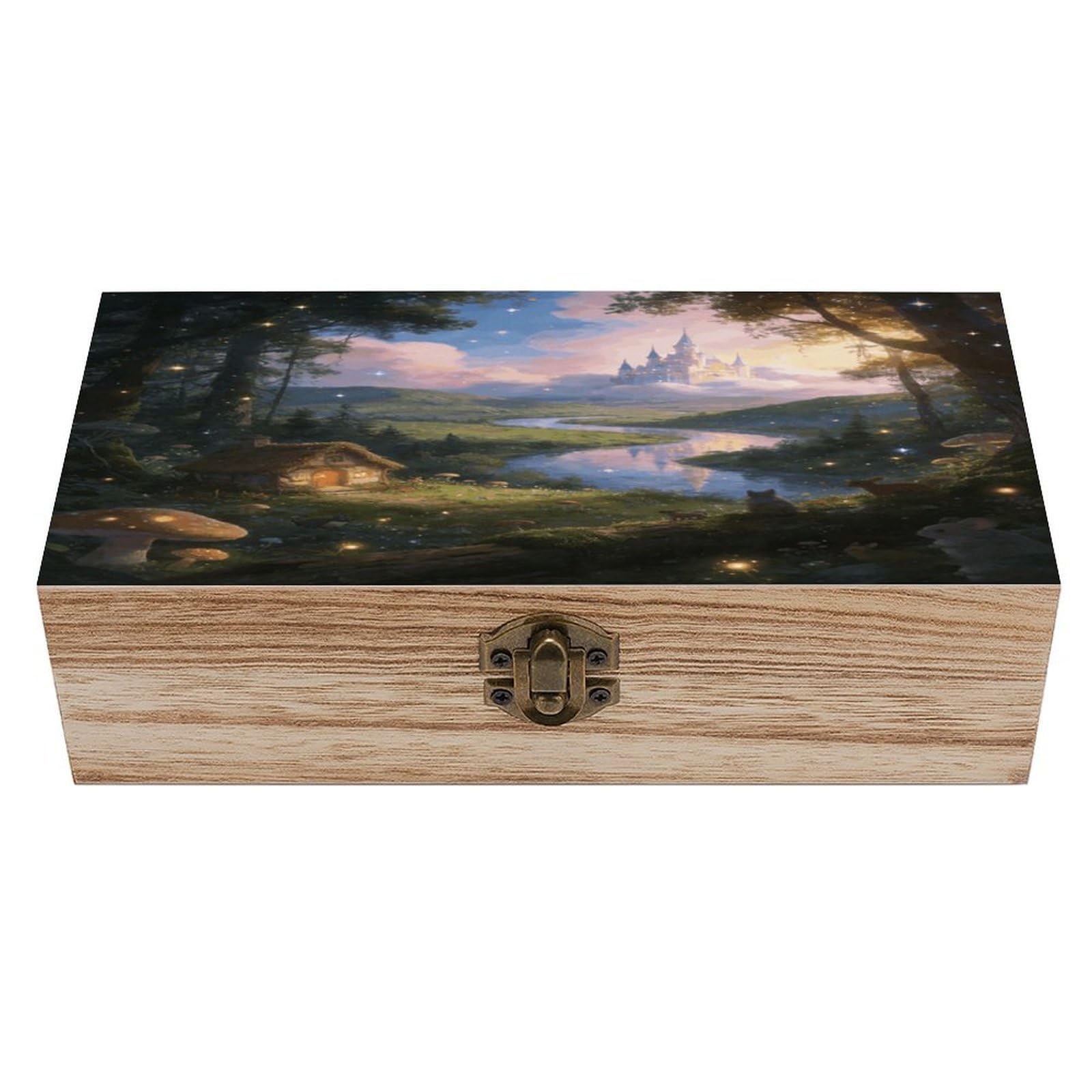 Khauerbc Men's Style Fairytale Land Locked Wooden Keepsake Box With Hinged Lid For Crafts And Photo Storage,Keepsake Box Jewellery Organiser Unique Gift Ideas For & Wo