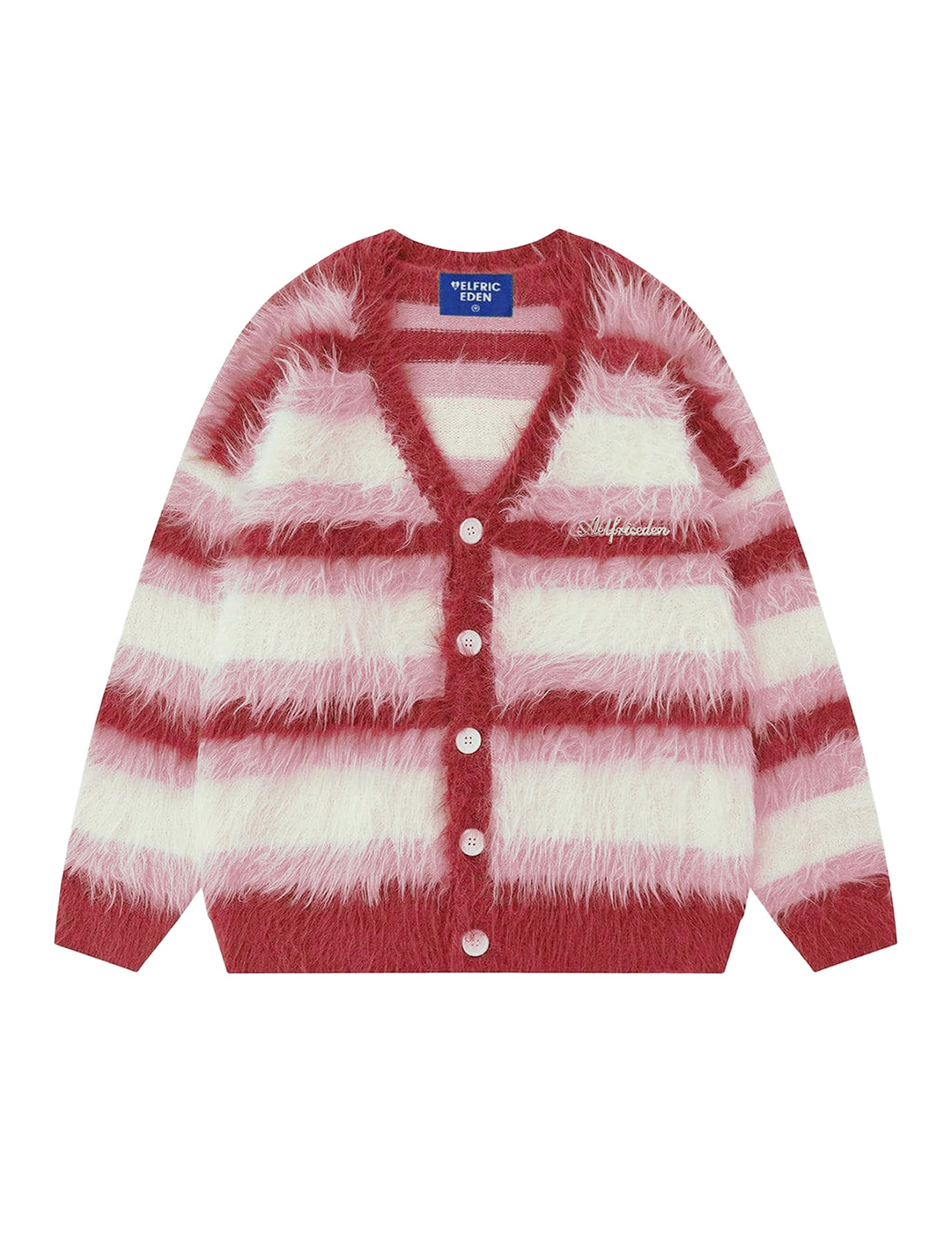 Aelfric Eden Color Blocking Striped Fuzzy Cardigan Crewneck Vintage Oversized Button Down Knit Cardigans Sweater Tops