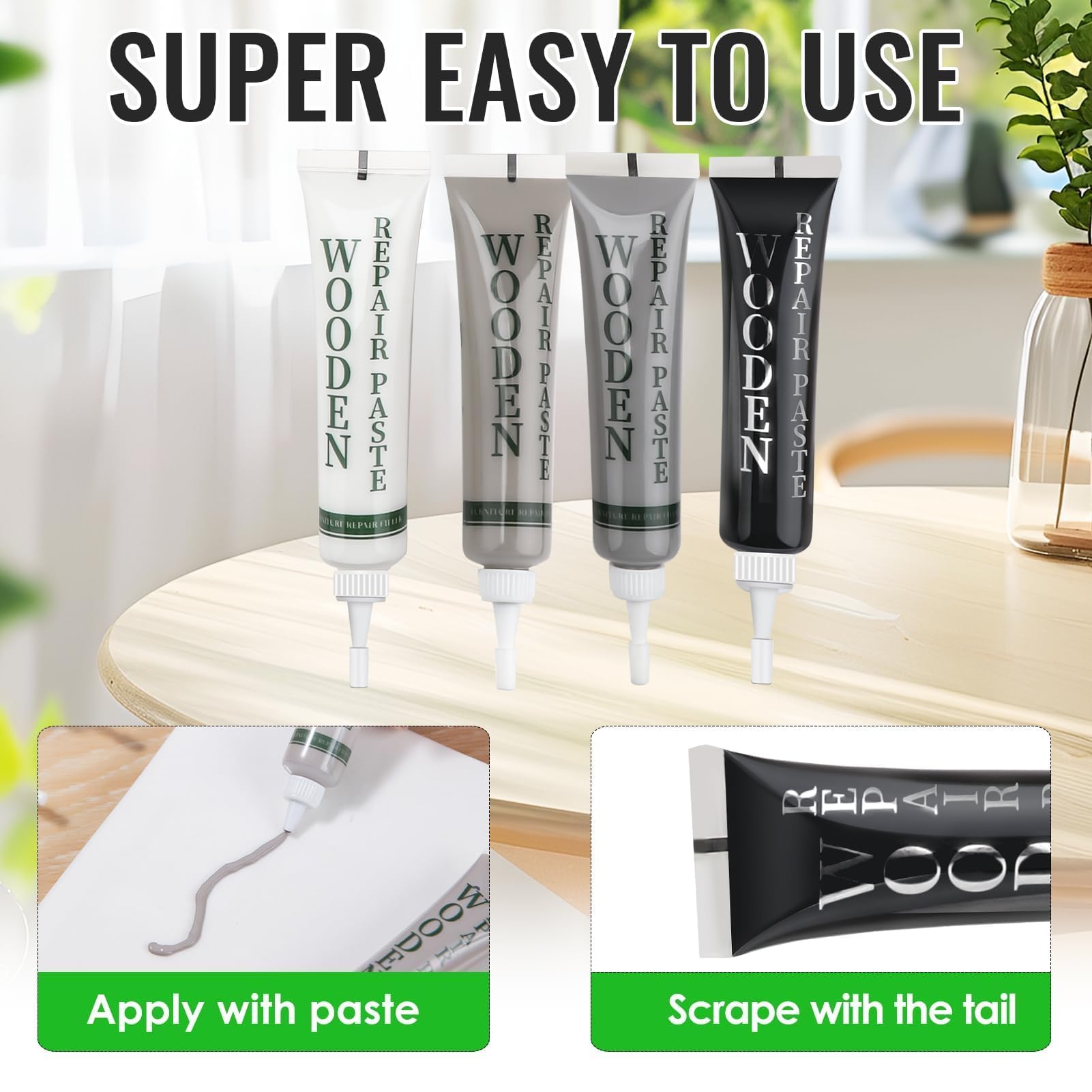 Kit di riparazione per mobili in legno, riempitivo per ritocchi nero, grigio chiaro, grigio scuro, bianco, kit di riparazione per pavimenti in laminato di rovere per graffi, crepe, buchi e macchie