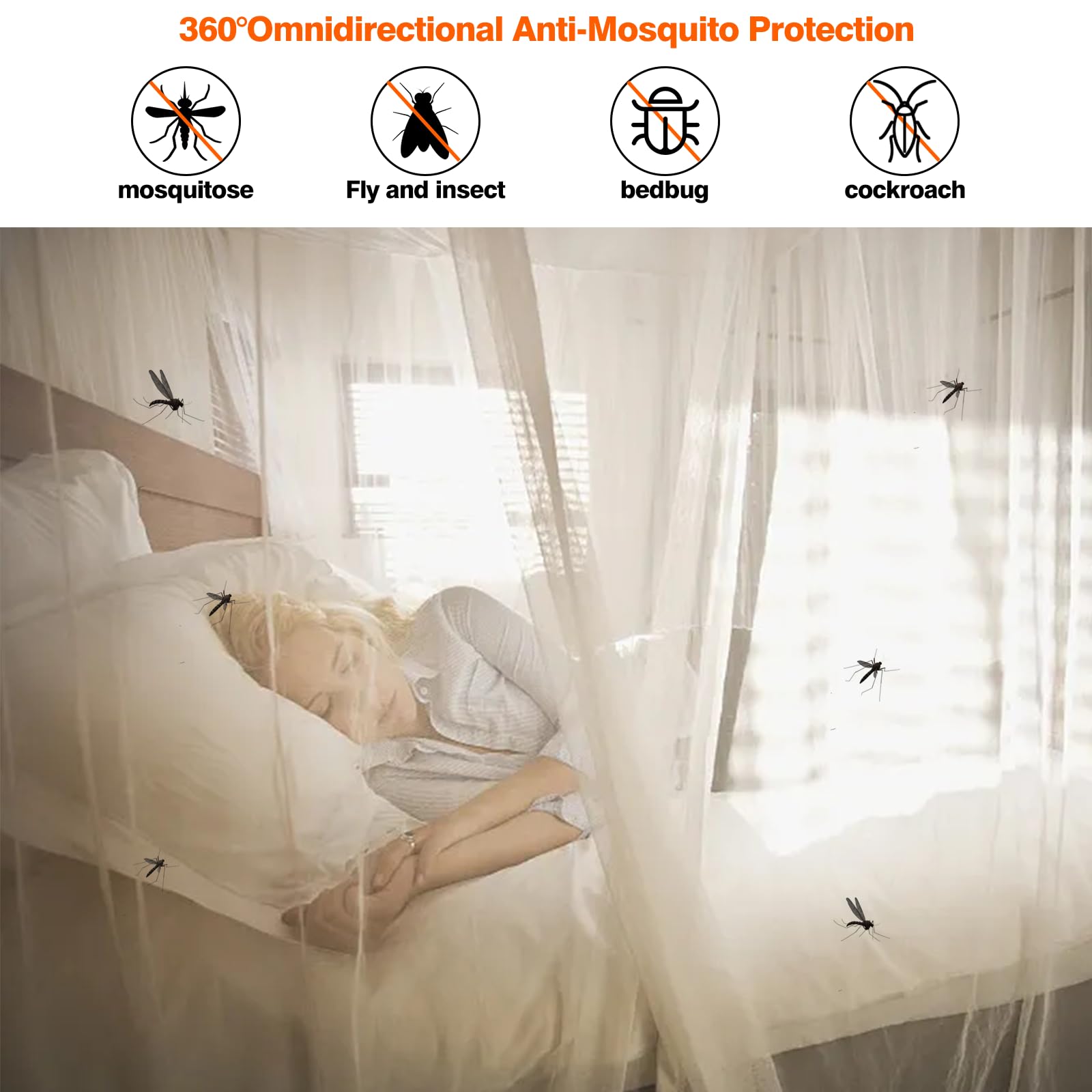 Moskitonetz Bett, 200 x 220 x 210 cm Großes Mückennetz Mosquito Net Bed Feinmaschig und langlebig moskitonetz Reise Fliegennetz Moskitonetz Outdoor für Doppelbett & Einzel Zuhause und Camping