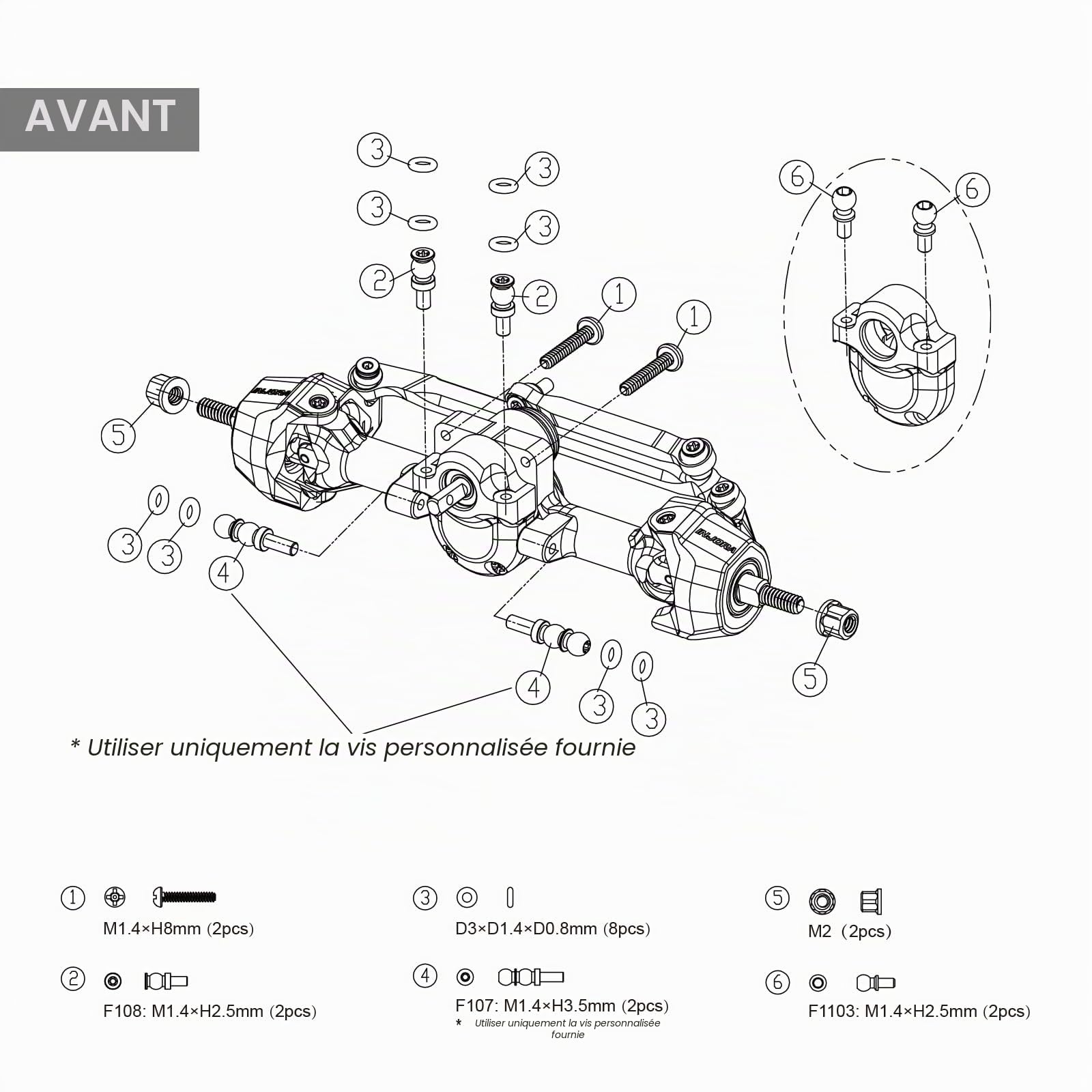 INJORA Essieux Planet +3mm avec Fusées d'essieu en Laiton pour 1/30 Axial SCX30