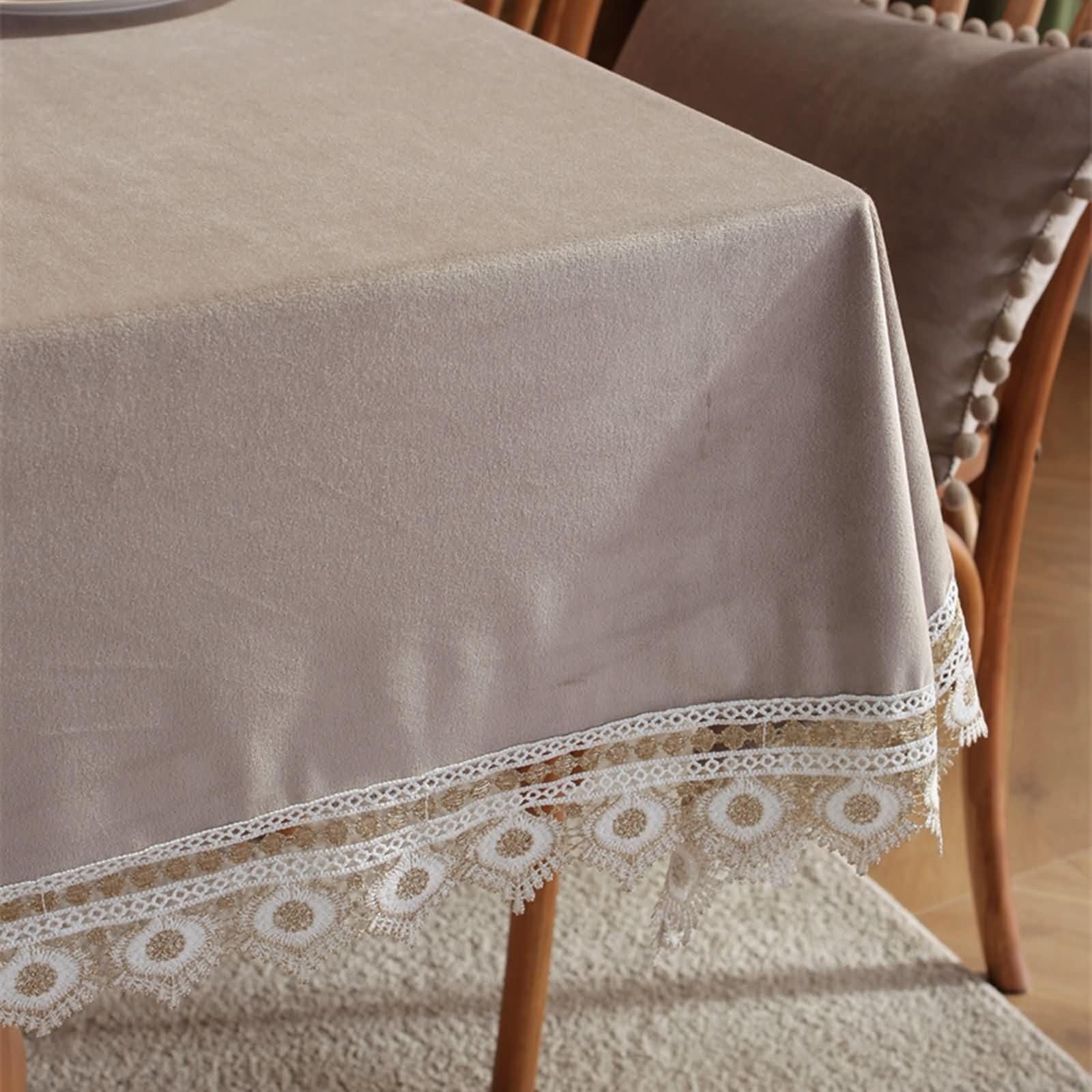 Mantel Rectangular Antimanchas Color Sólido con Encaje Mantel Poliéster Mesa Gris,140x260CM