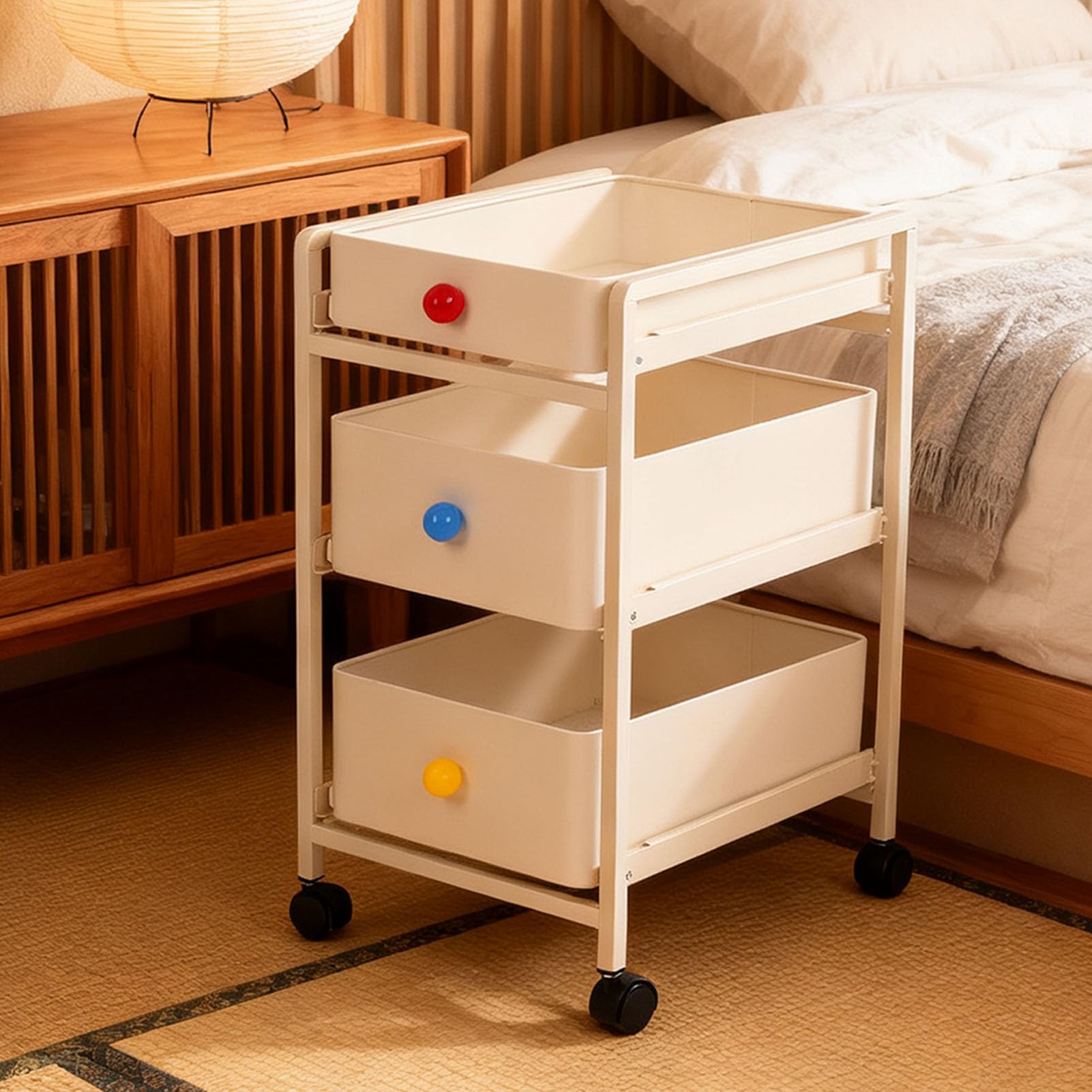 Chariot de rangement roulant à 3 niveaux en maille ventilée sans montage