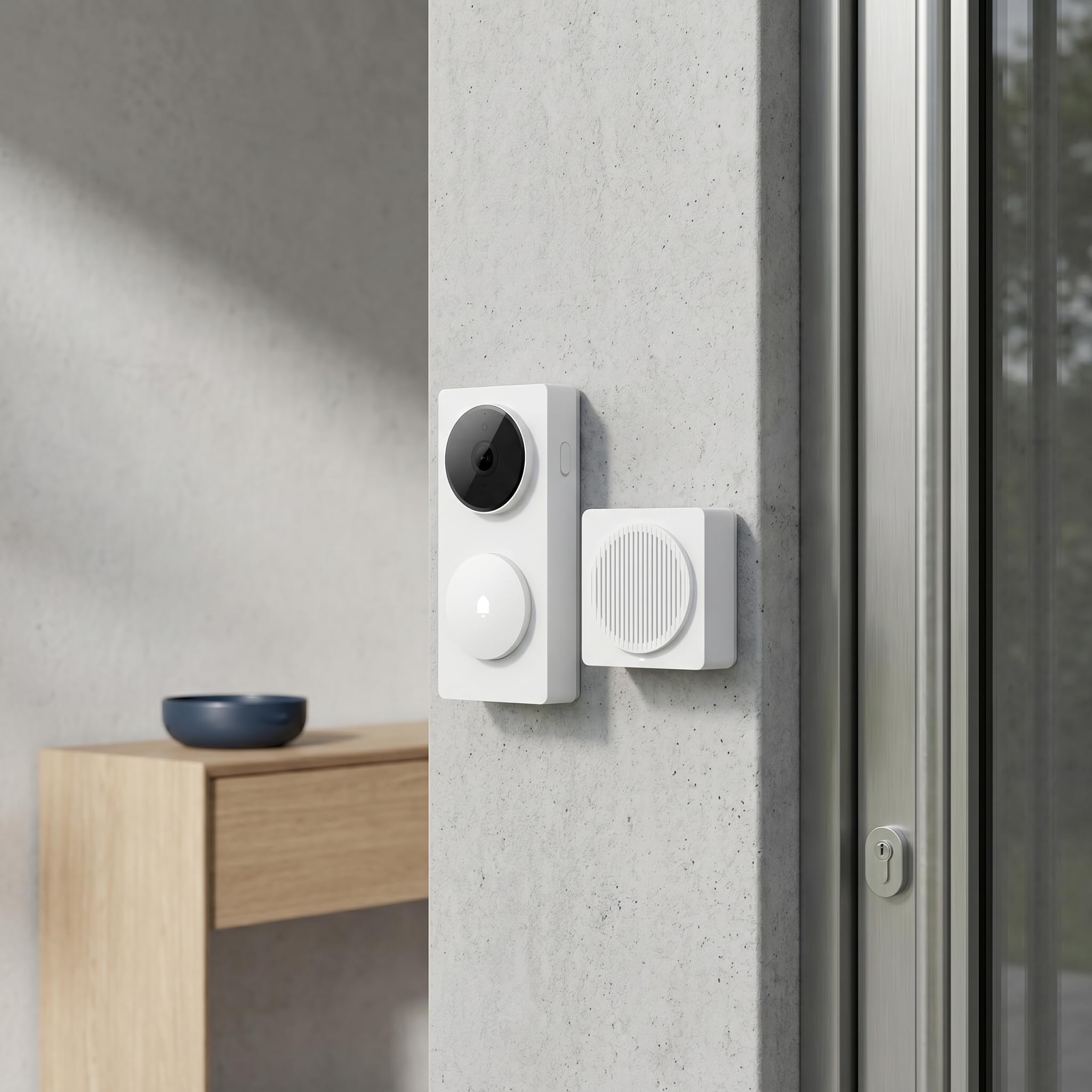 Videocitofono con archiviazione sicura nel cloud e rilevamento radar a onde millimetriche, campanello wireless per la casa in ABS, bianco