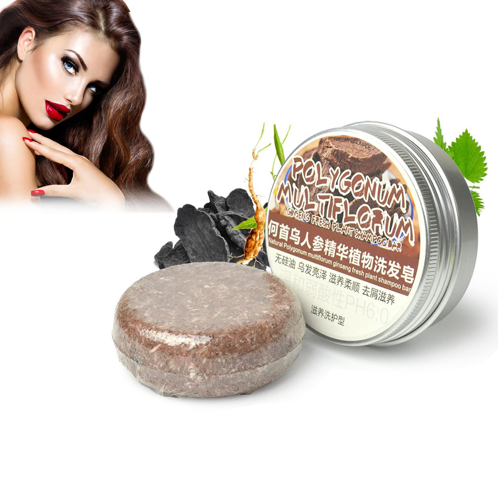 Ginger Hair Regrowth Shampoo Bar, 100% Natural Shampoo Bar for Hair, Organic Ginger Polygonum Shampoo Soap, Solid Shampoo Bar for Treated Dry Damaged Hair Vegetarian Plant Essence (Polygonum,1pc) 1 Count (Pack of 1)