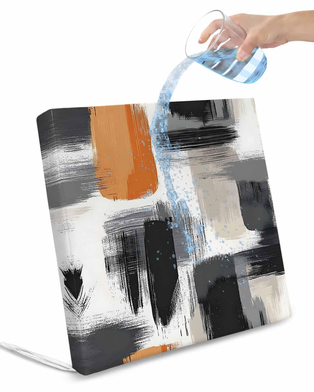 2 Pack Black Geometric Waterproof Cushion Covers with Ties, Outdoor Patio Chaise Lounge Chair Seat Cushion Slip Covers Replacement(Only Cover) Abstract Orange Oil Painting Art 24
