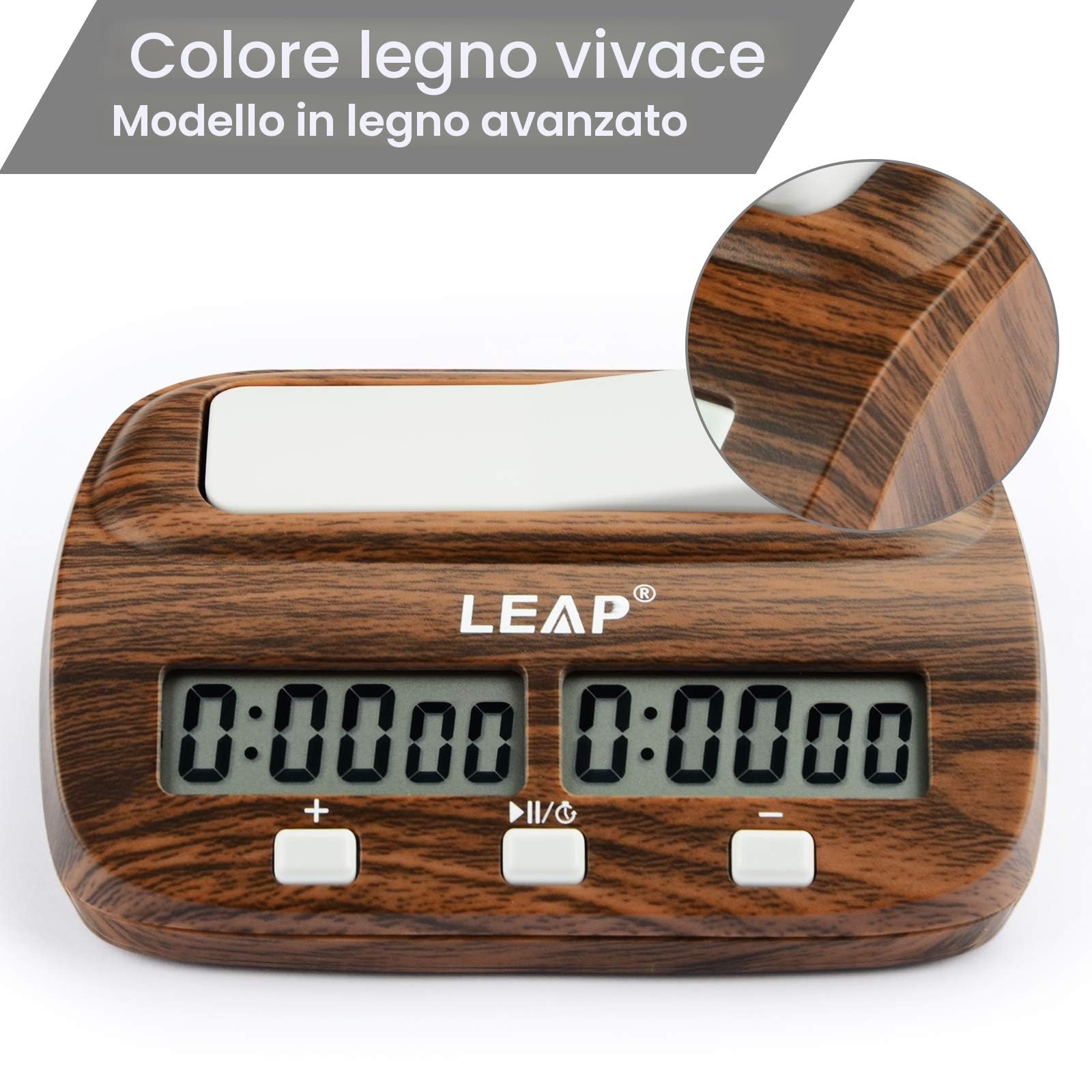 LEAP Scacchi Orologio Digitale Scacchi Timer Professionale per Giochi da Tavolo Timer con Funzione Sveglia (Negozio Ufficiale) Aspetto Legno