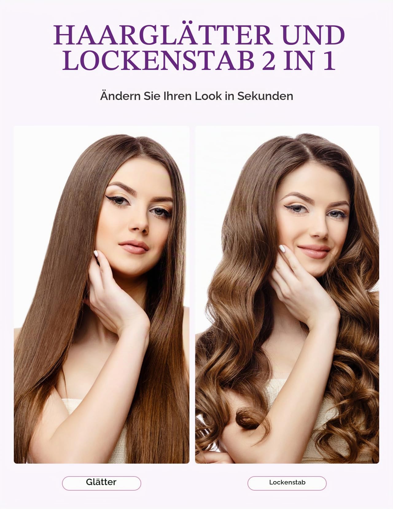 LANDOT 2-in-1 Lockenstab & Glätteisen, 120-230°C, für Wellen & Glätten | Geschwungene Platten für Locken und glattes Haar, Schnelle Aufheizung, schonende Keramikbeschichtung. für alle Haartypen