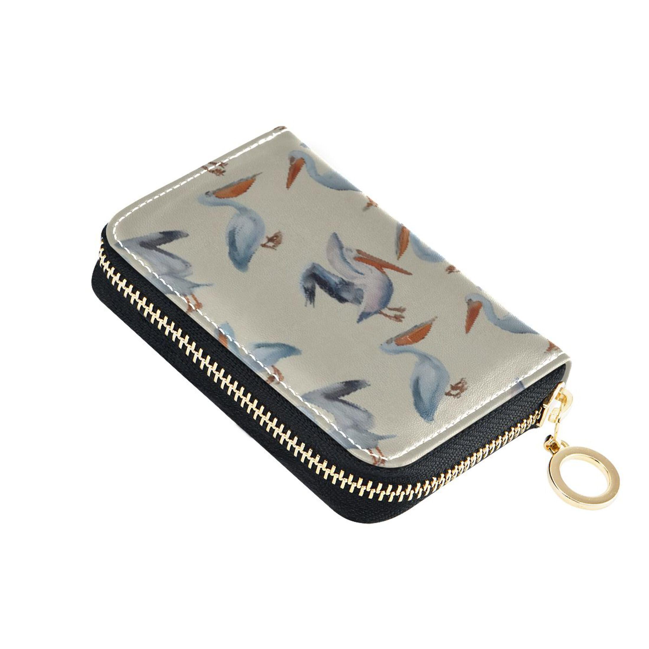 Burbuja Pelicans Credit Card Holder for Women Men RFID Blocking, Leather Accordion Zipper Card Case Wallet 11 Slots