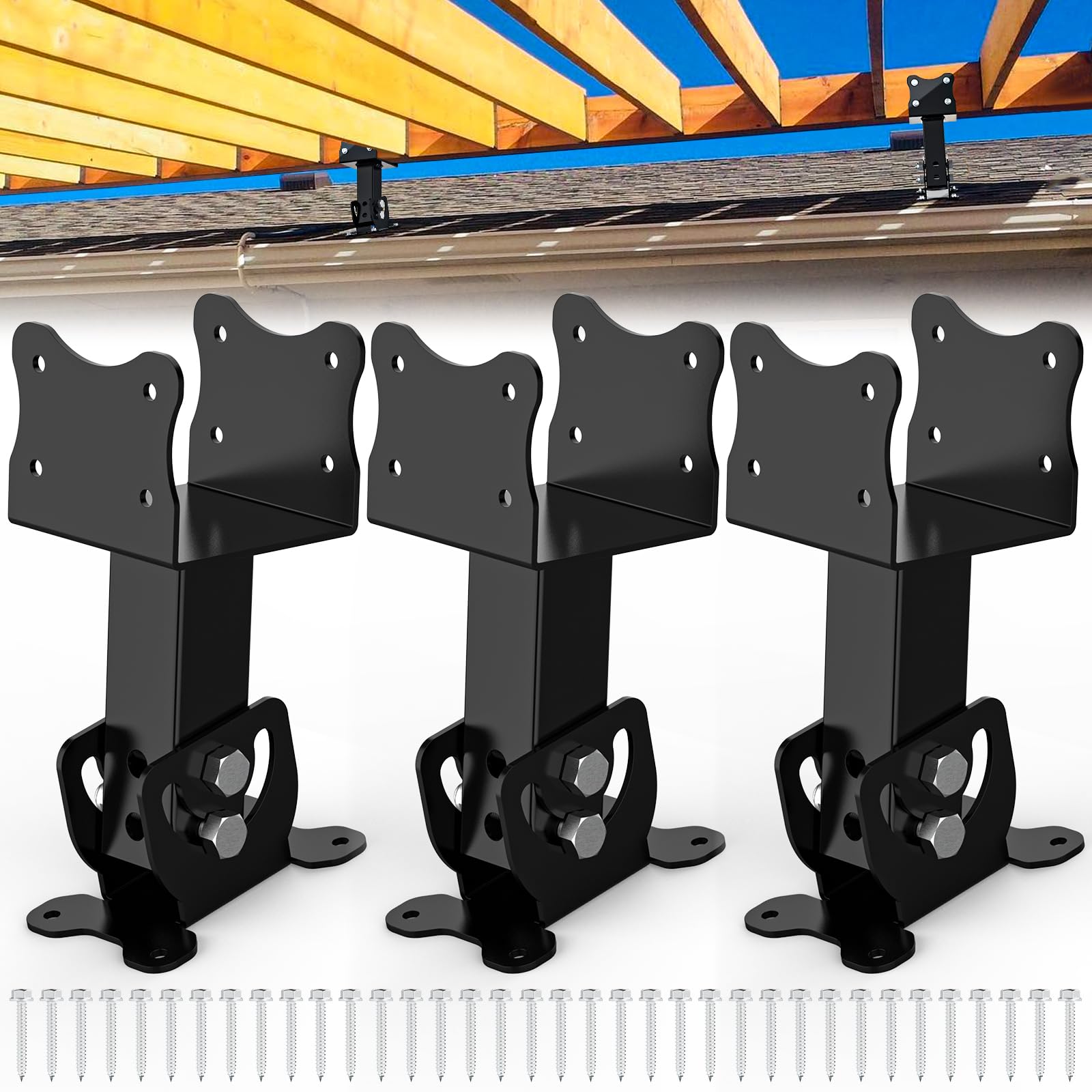 Photo 1 of 3 Pcs Roof Riser Brackets Kit Heavy Duty Pergola Roof Riser Beam Brackets for Patio Cover Gazebo