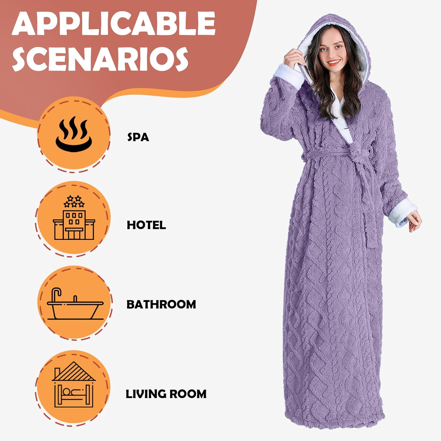 Oksun Womens Long Fleece Robe: Soft Fluffy Jacquard Warm Hooded Bathrobe - Image 2