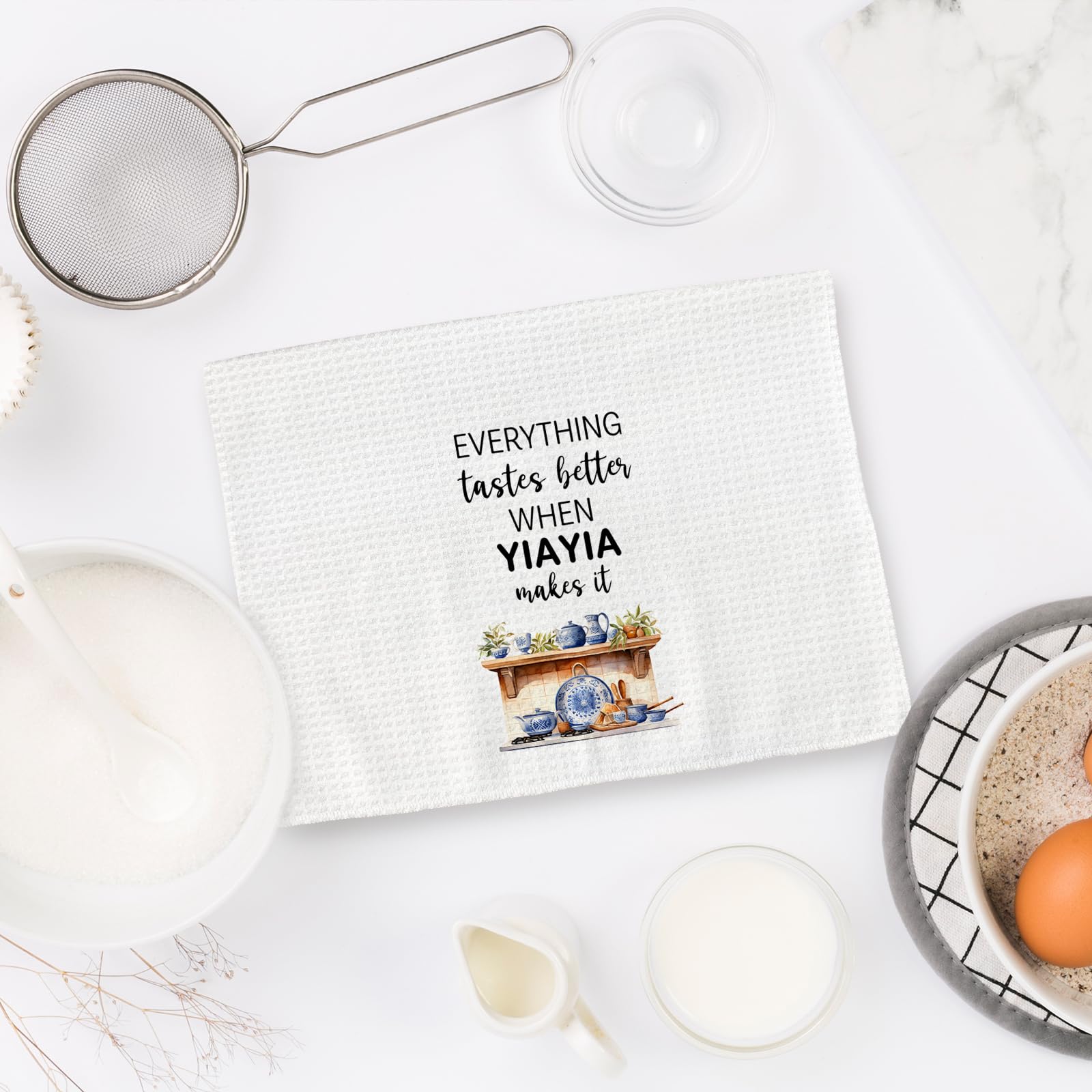 Yiayia Gifts Kitchen Towels, Gifts for Yiayias Dish Towels, Yiayias Gifts from Grandkids, Everything Tastes Better When Yiayia Make It Decorative Hand Towel for Kitchen (16x24 Inch)