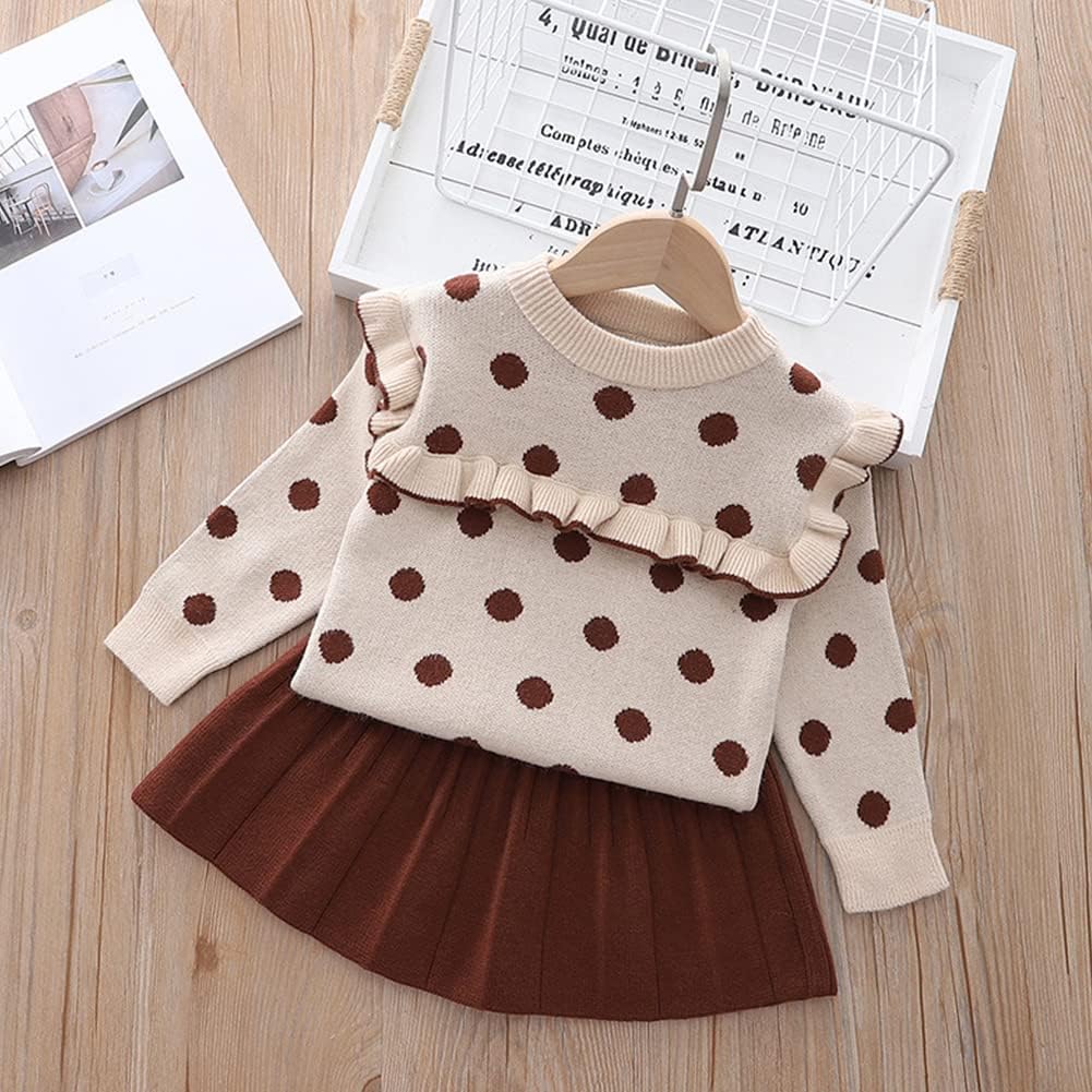 AFAVOM Baby Girls Sweater Skirt Set Ribbed Knit Sweatershirt Top Skirt Birthday Sunflower Print Ruffle Pleated Skirt Outfit
