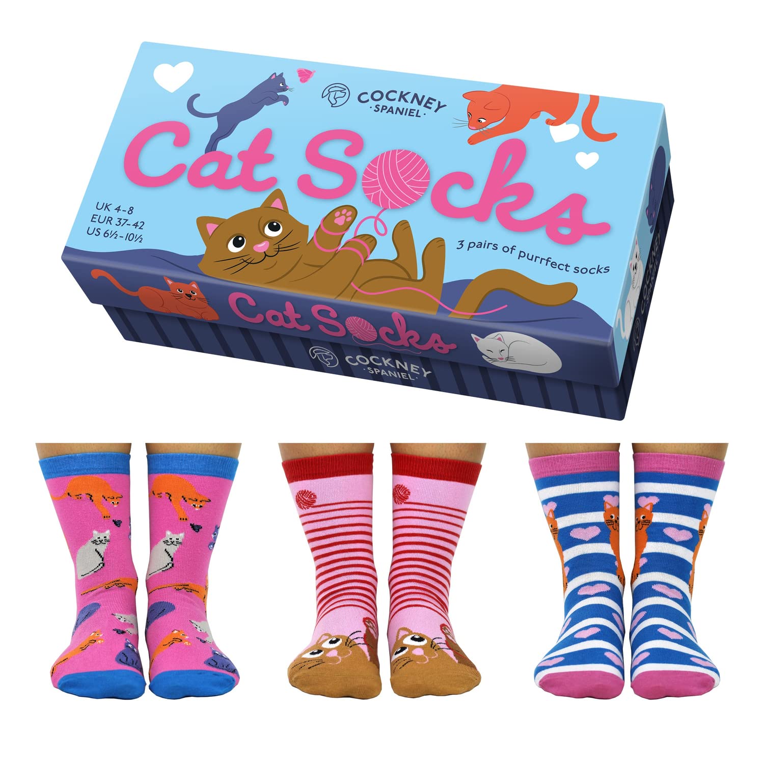 Cockney Spaniel Cat Socks Cat Socks 37-42 (3 Pairs)