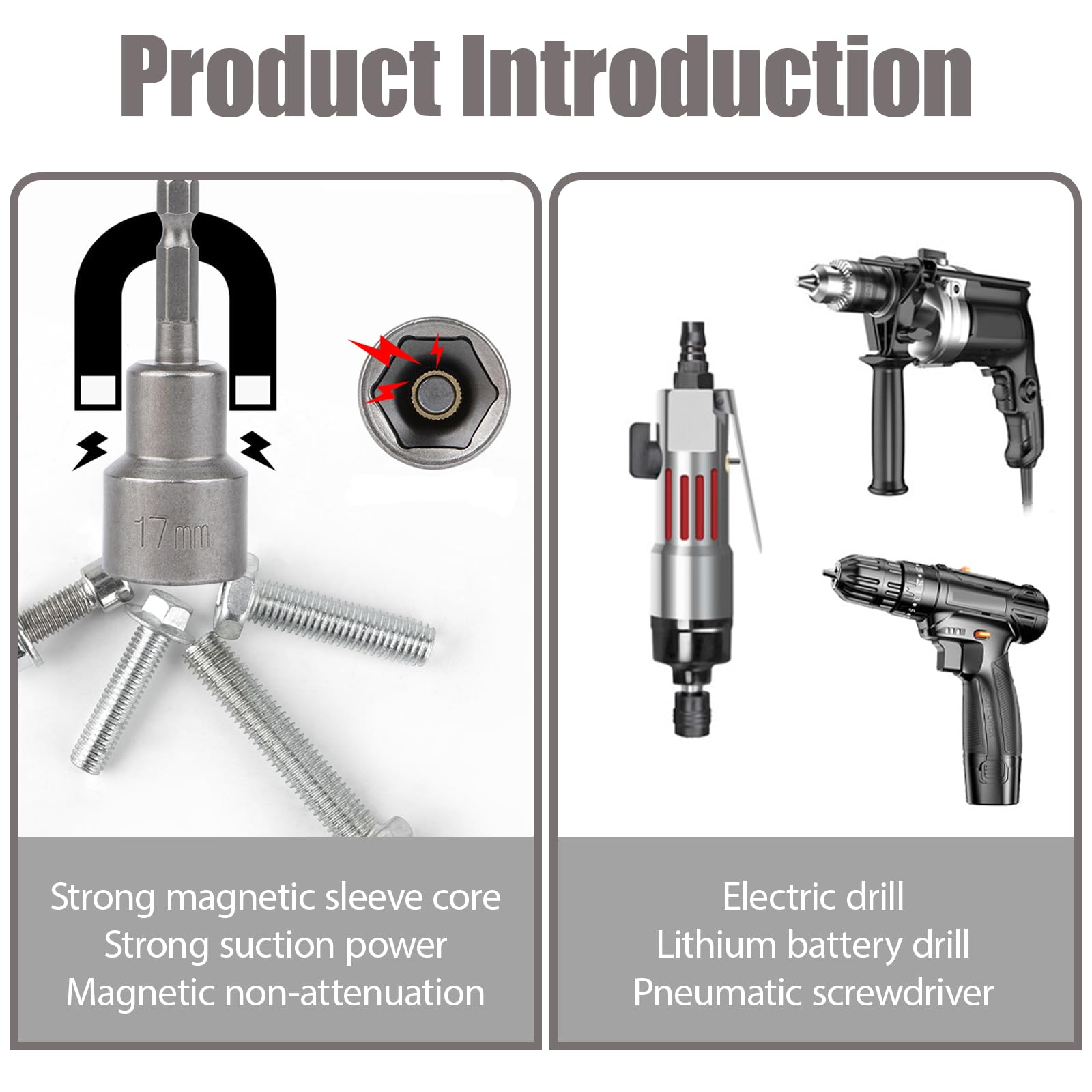 Inserto per chiave a bussola magnetica da 17 mm, inserti esagonali da 1/4 pollici per trapani, funzionamento con una sola mano, magneti esagonali per fai da te e applicazioni efficienti