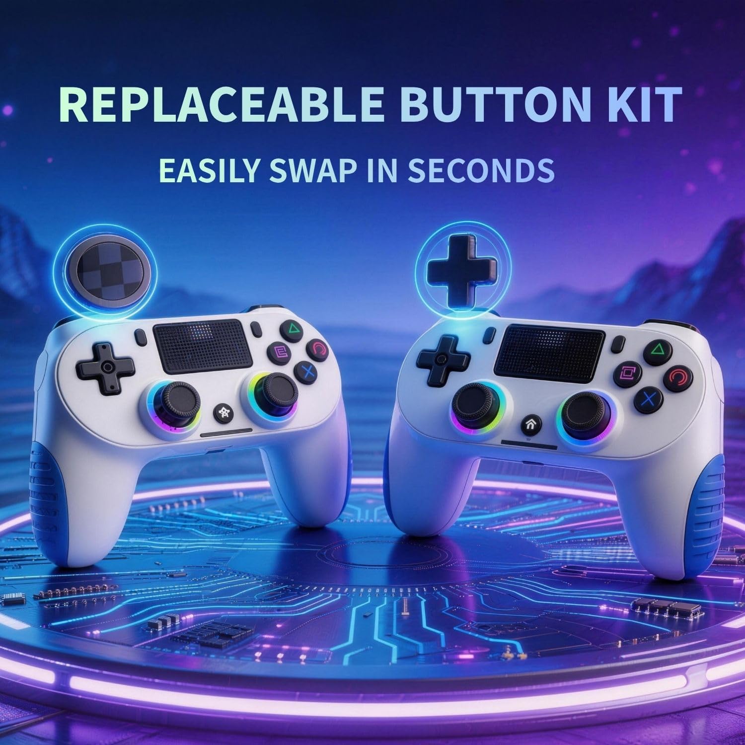 BJXOZ Wireless Controller für PS4, Stabile Verbindung & präzise Steuerung, Gamepad mit USB-C, Rutschfester Grip, Dual Vibration, 6-Achsen-Sensor, Touchpad, RGB, Audioanschluss, für PS4/Pro/Slim/PC - 4