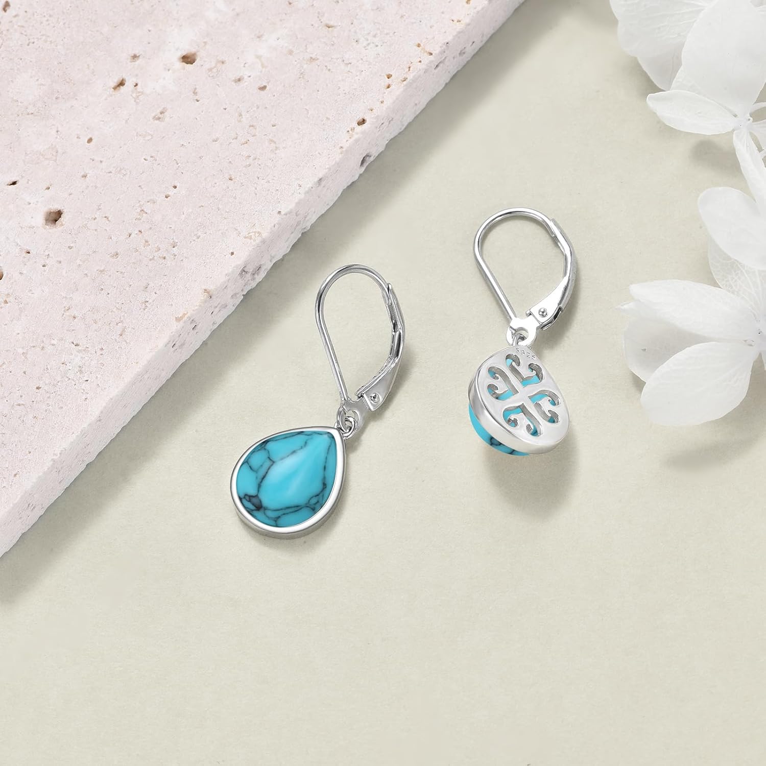 CRMAD Larimar/Moonstone/Labradorite/Turquoise/Amber/Black Onyx/Lapis Lazuli/Moss Agate/Peridot Earrings for Women Sterling Silver Teardrop Earrings Jewelry for Women - Image 4